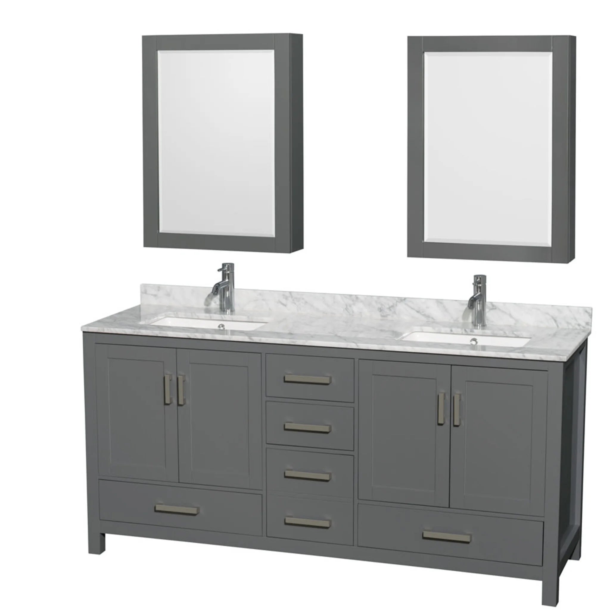 72" Sheffield Double Bathroom Vanity in Dark Gray with Brushed Chrome Trim & Medicine Cabinet by Wyndham