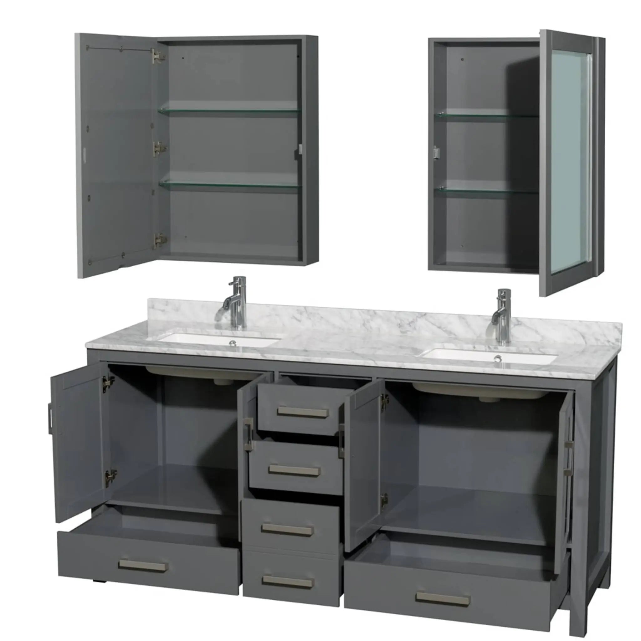 72" Sheffield Double Bathroom Vanity in Dark Gray with Brushed Chrome Trim & Medicine Cabinet by Wyndham