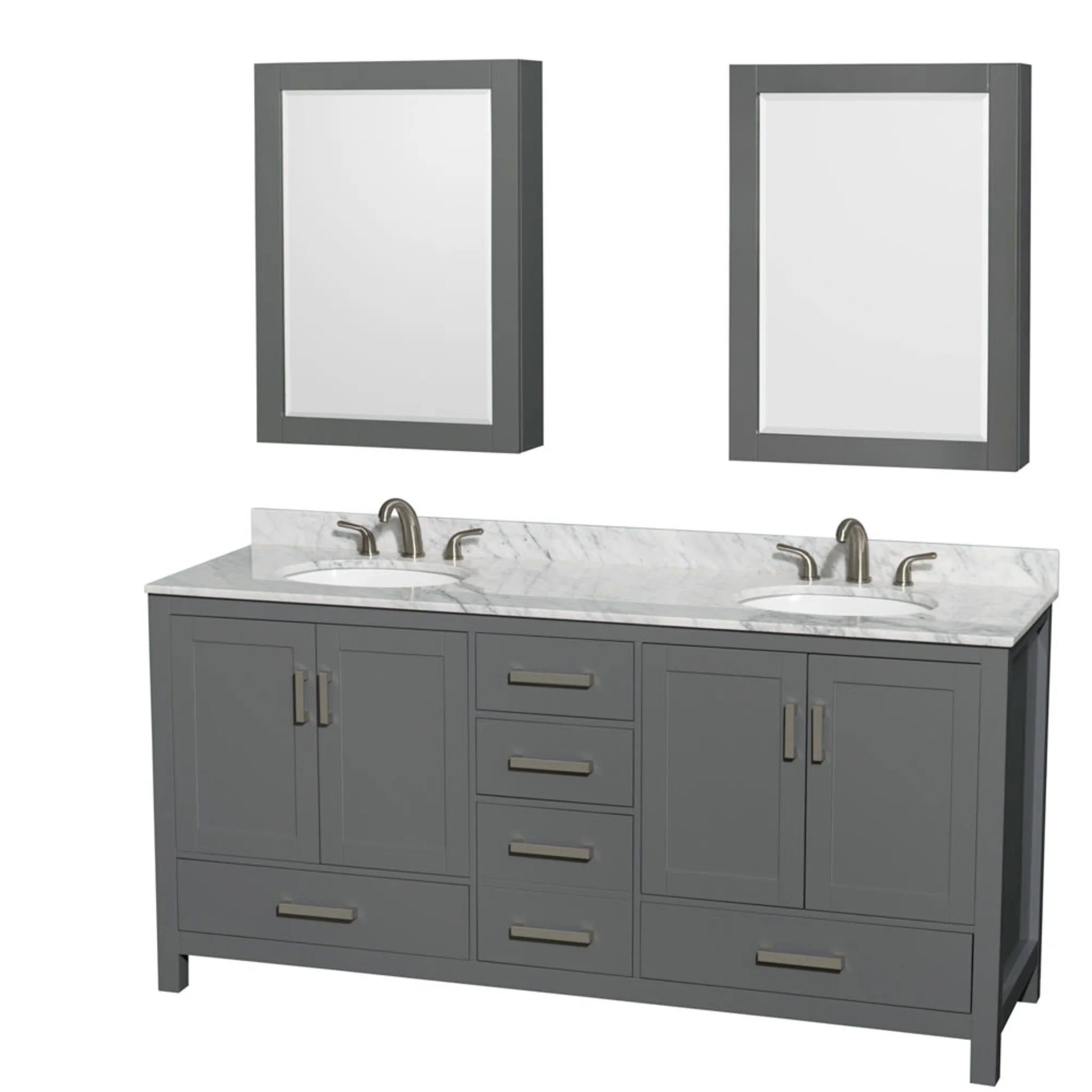 72" Sheffield Double Bathroom Vanity in Dark Gray with Brushed Chrome Trim & Medicine Cabinet by Wyndham