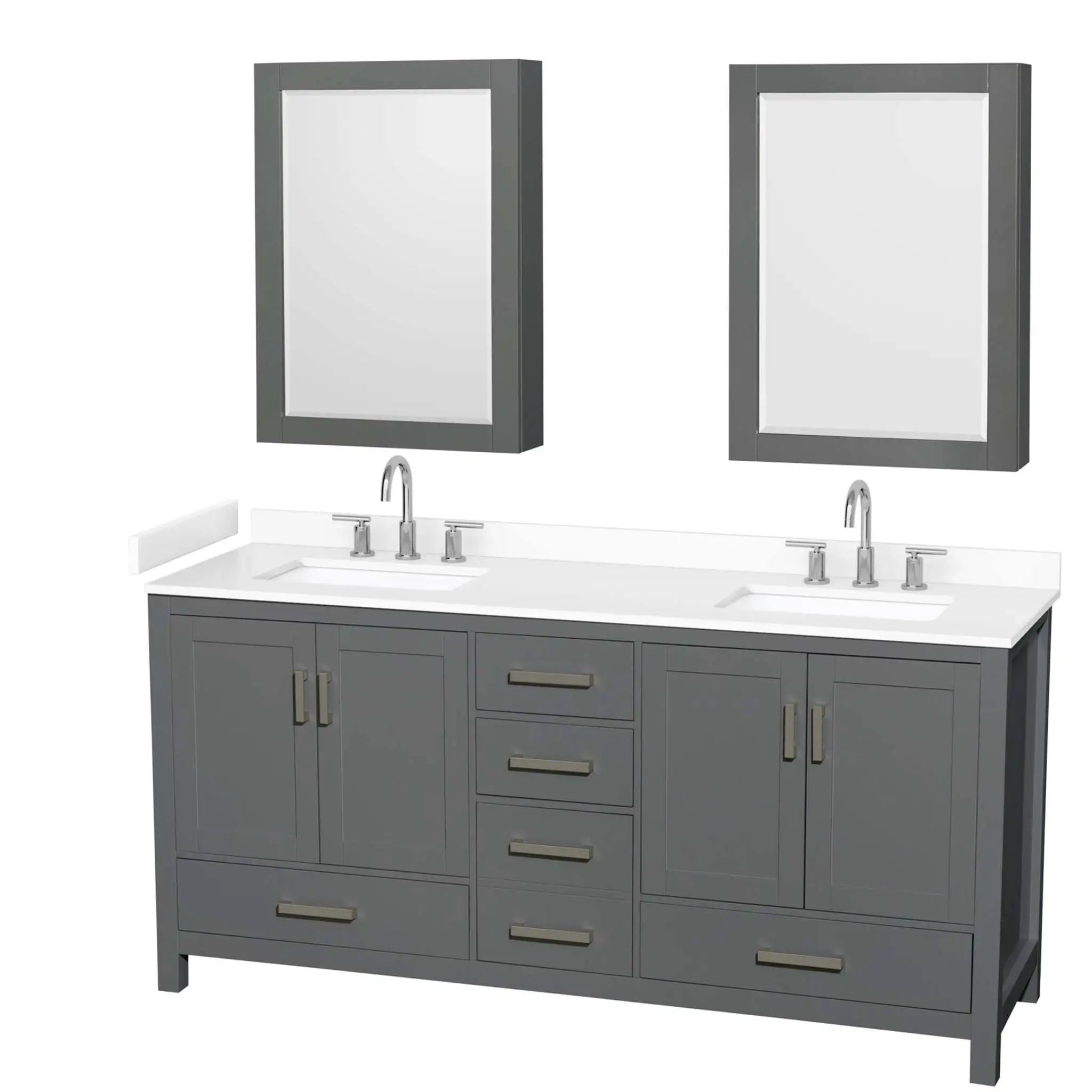 72" Sheffield Double Bathroom Vanity in Dark Gray with Brushed Chrome Trim & Medicine Cabinet by Wyndham