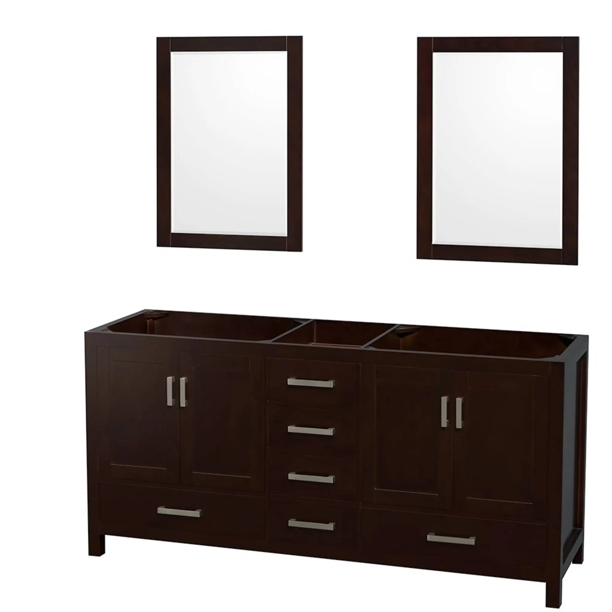 72" Sheffield Double Bathroom Vanity in Espresso with Brushed Chrome Trim & 24" Mirror by Wyndham