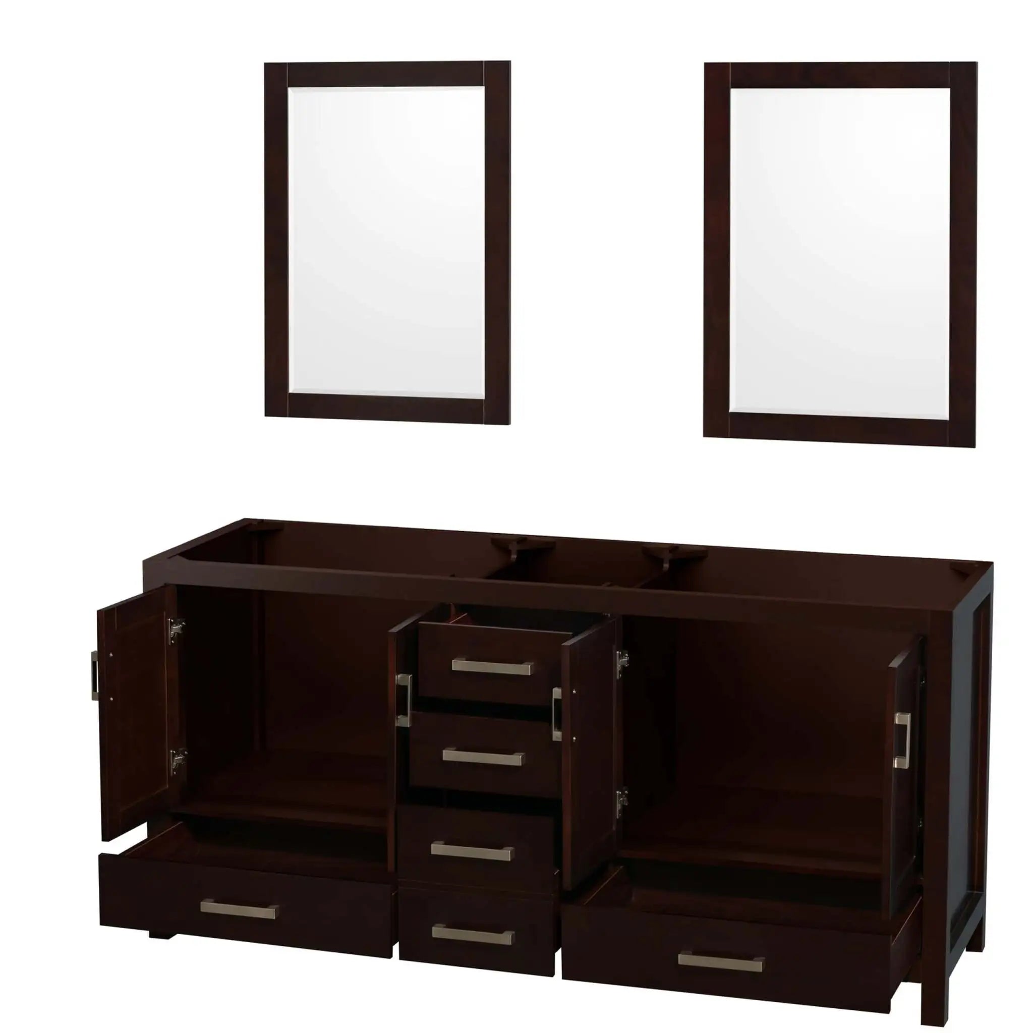 72" Sheffield Double Bathroom Vanity in Espresso with Brushed Chrome Trim & 24" Mirror by Wyndham