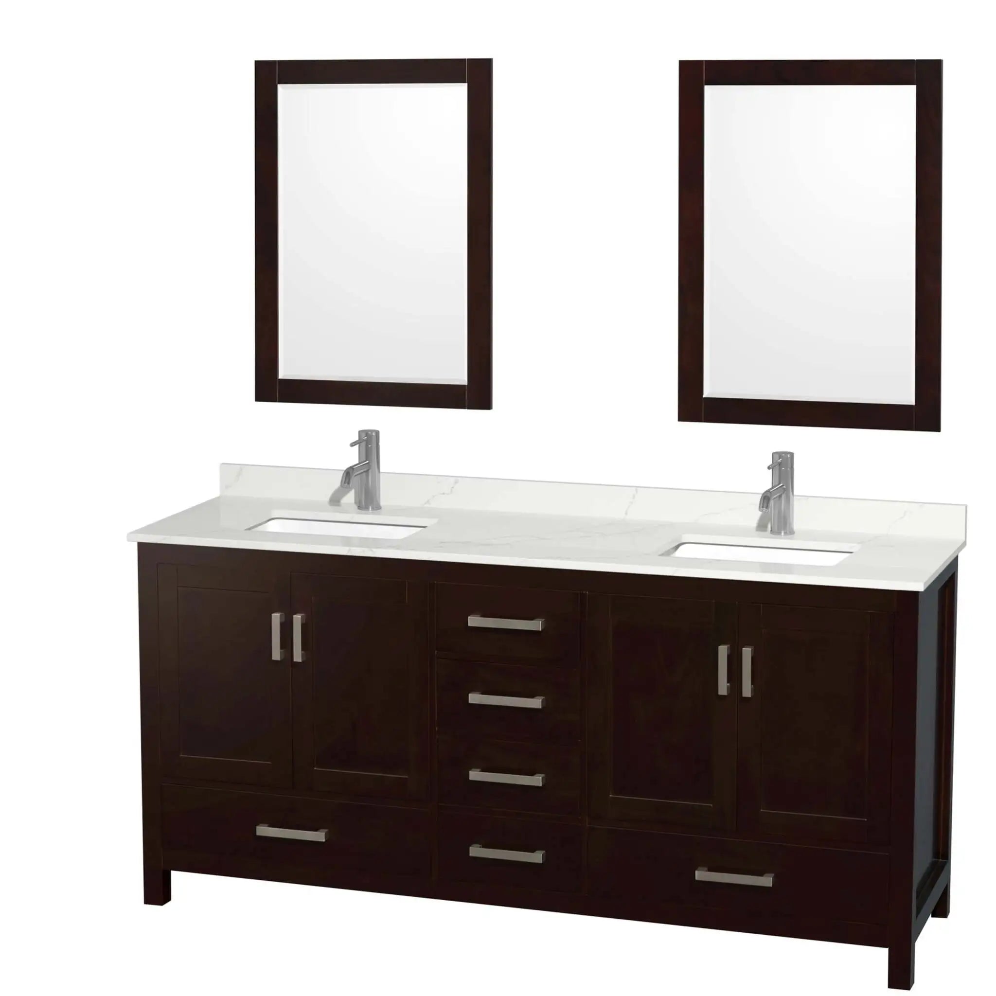 72" Sheffield Double Bathroom Vanity in Espresso with Brushed Chrome Trim & 24" Mirror by Wyndham