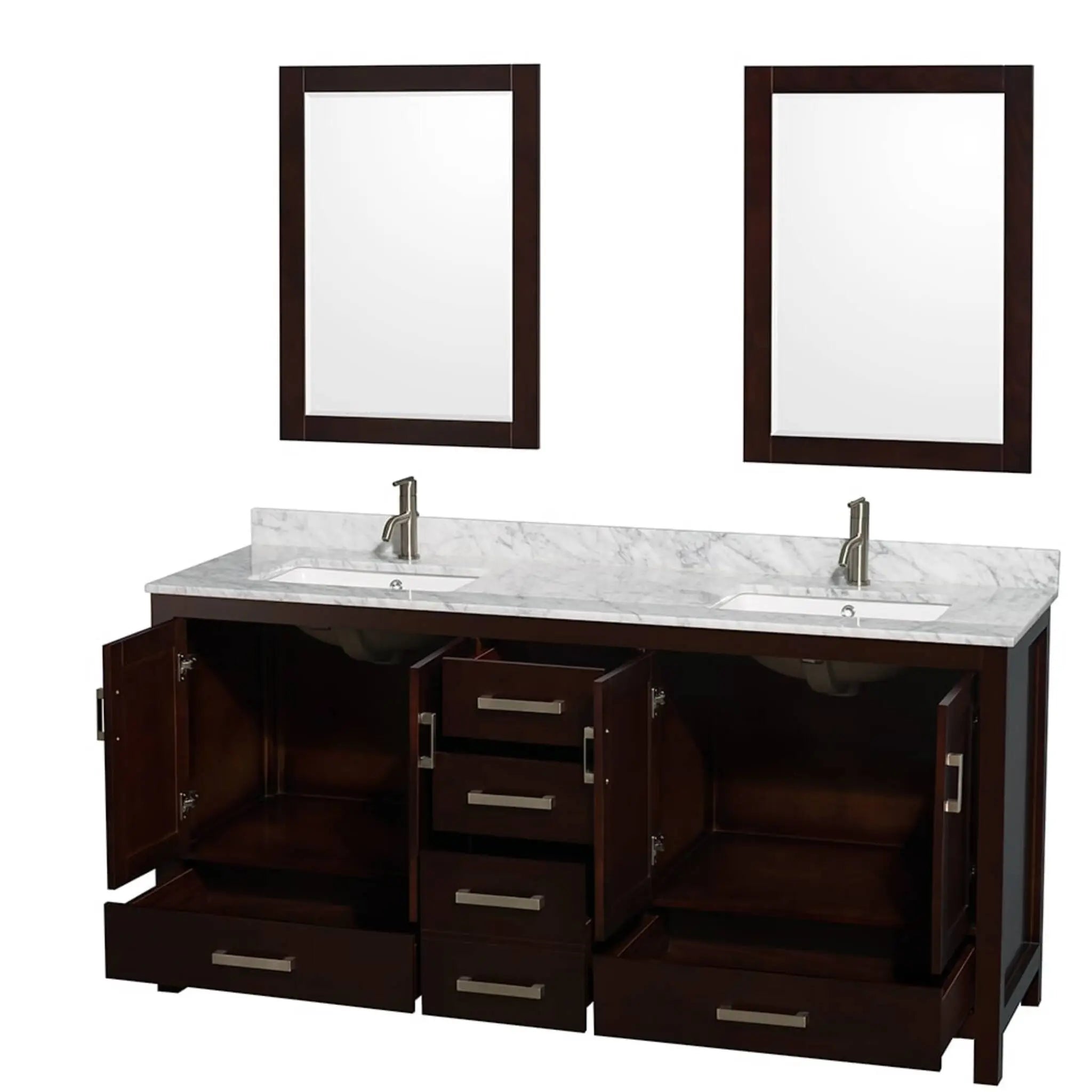 72" Sheffield Double Bathroom Vanity in Espresso with Brushed Chrome Trim & 24" Mirror by Wyndham