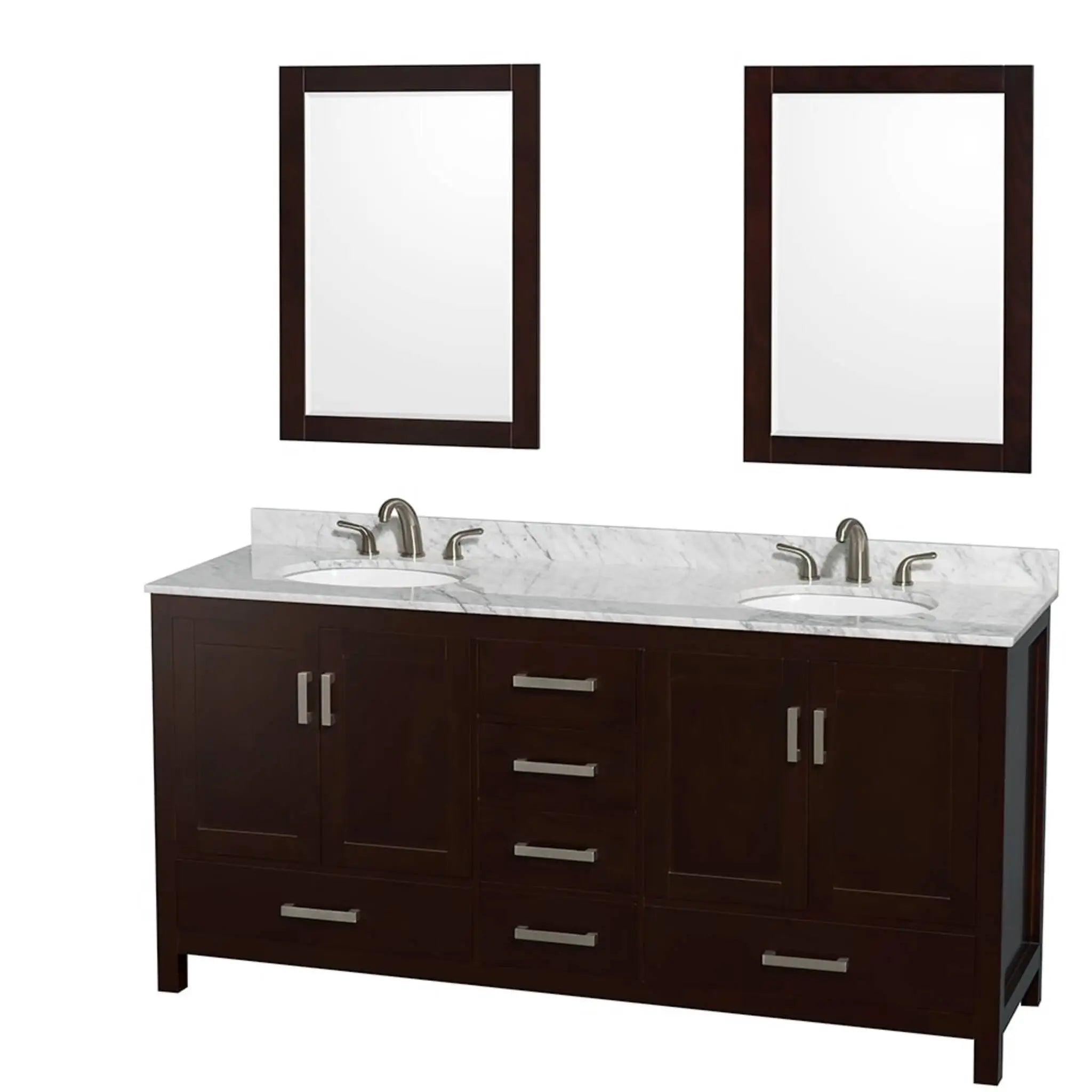 72" Sheffield Double Bathroom Vanity in Espresso with Brushed Chrome Trim & 24" Mirror by Wyndham