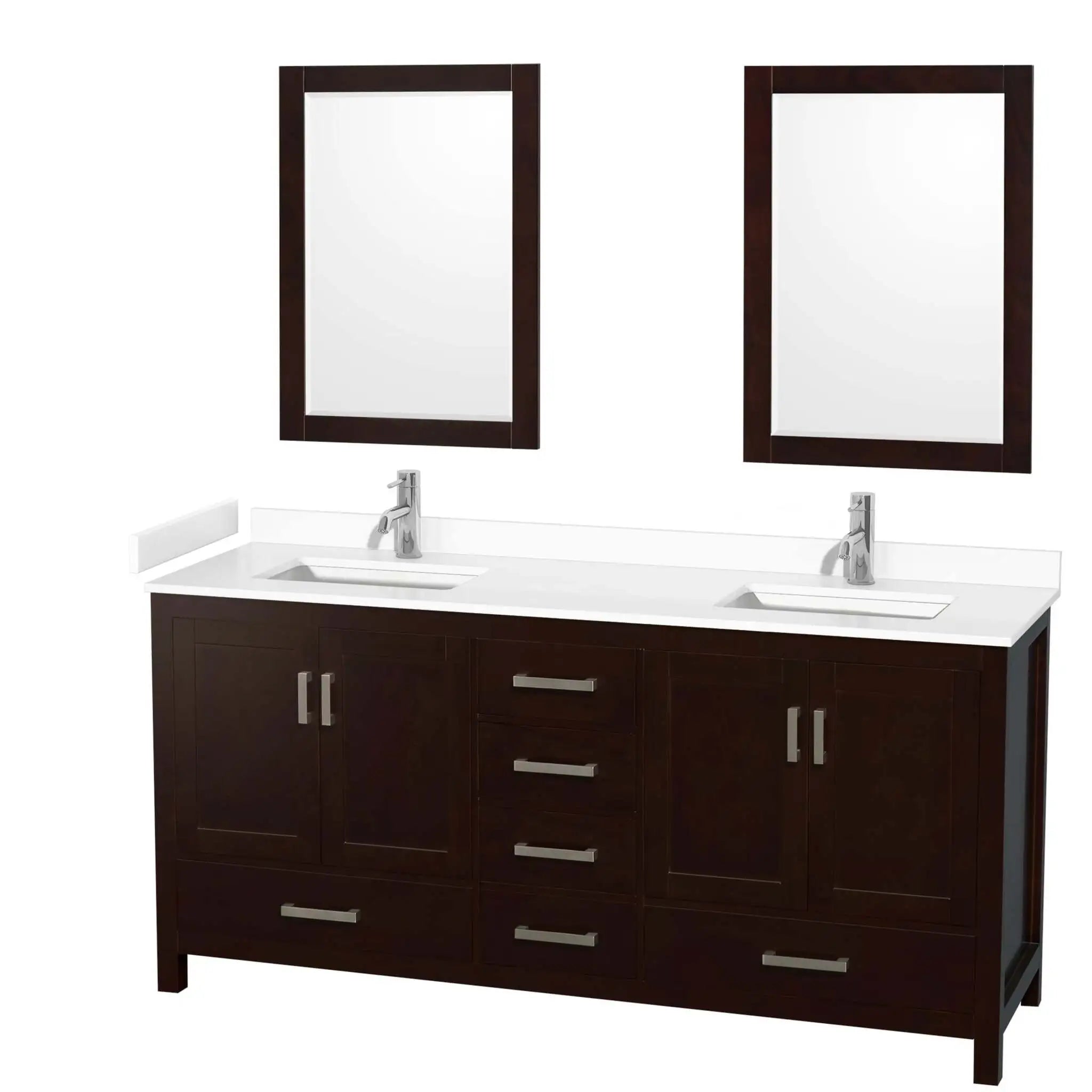 72" Sheffield Double Bathroom Vanity in Espresso with Brushed Chrome Trim & 24" Mirror by Wyndham