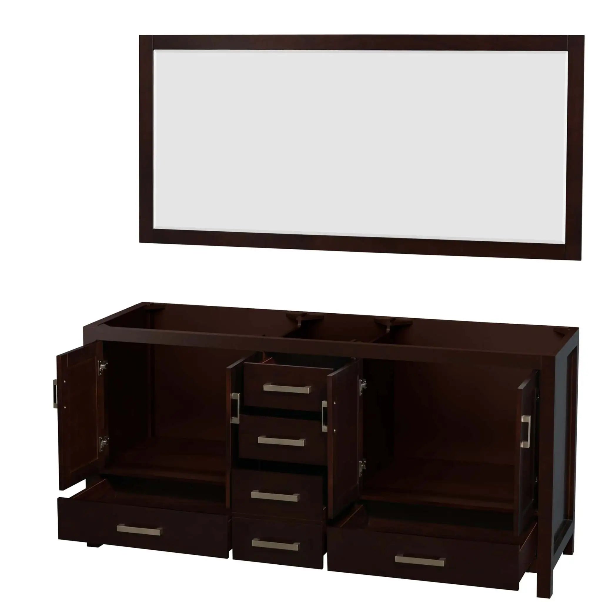 72" Sheffield Double Bathroom Vanity in Espresso with Brushed Chrome Trim & 70" Mirror by Wyndham