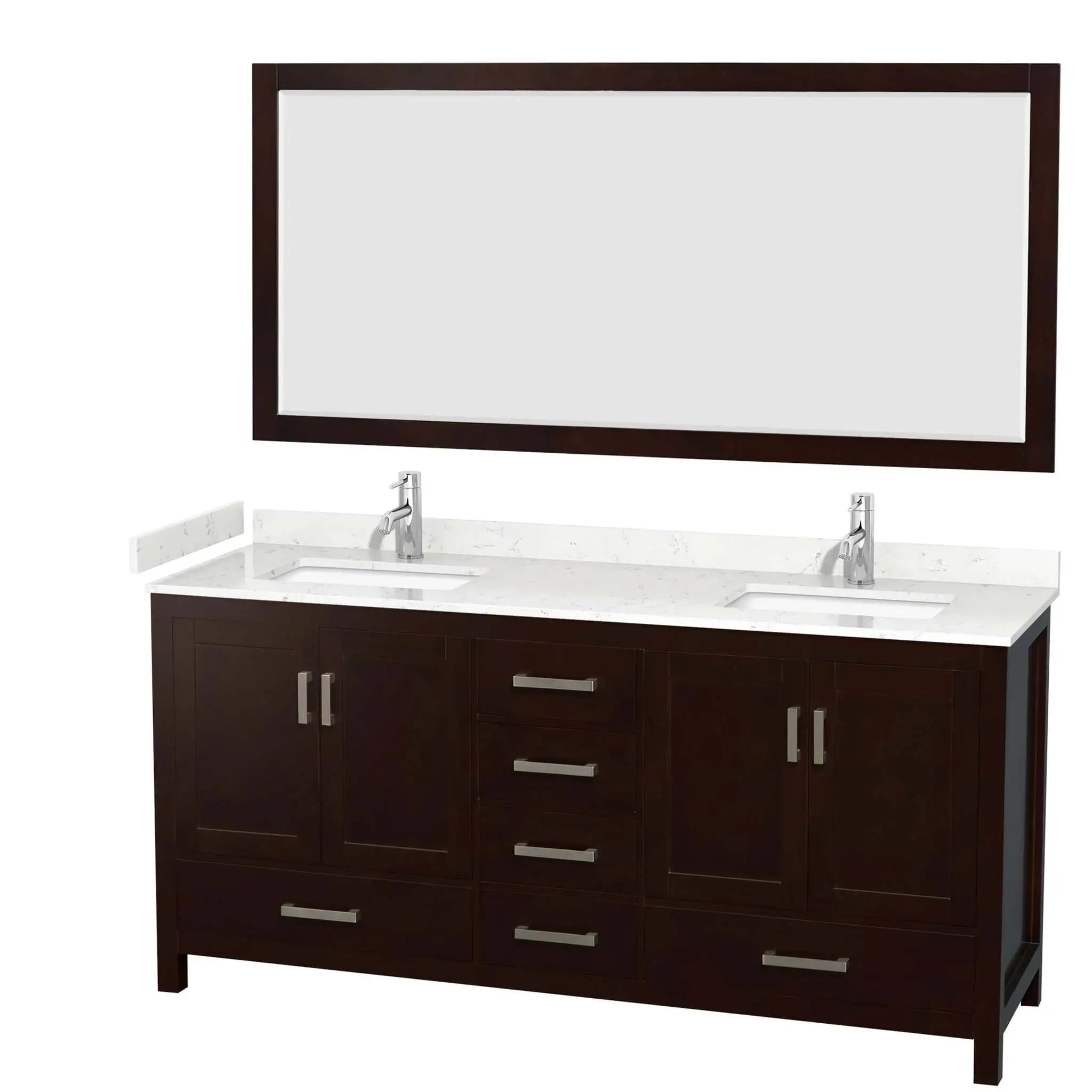 72" Sheffield Double Bathroom Vanity in Espresso with Brushed Chrome Trim & 70" Mirror by Wyndham