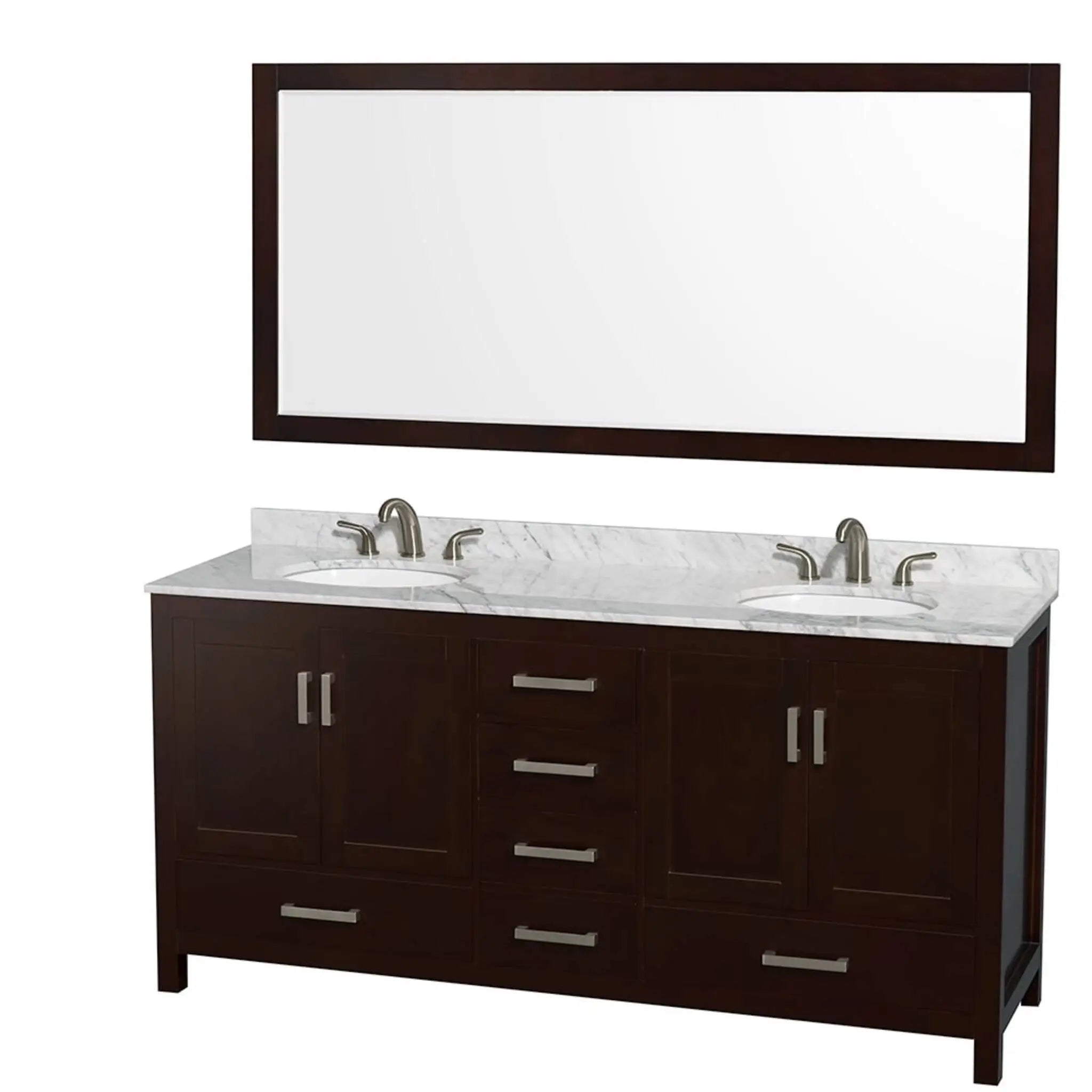 72" Sheffield Double Bathroom Vanity in Espresso with Brushed Chrome Trim & 70" Mirror by Wyndham