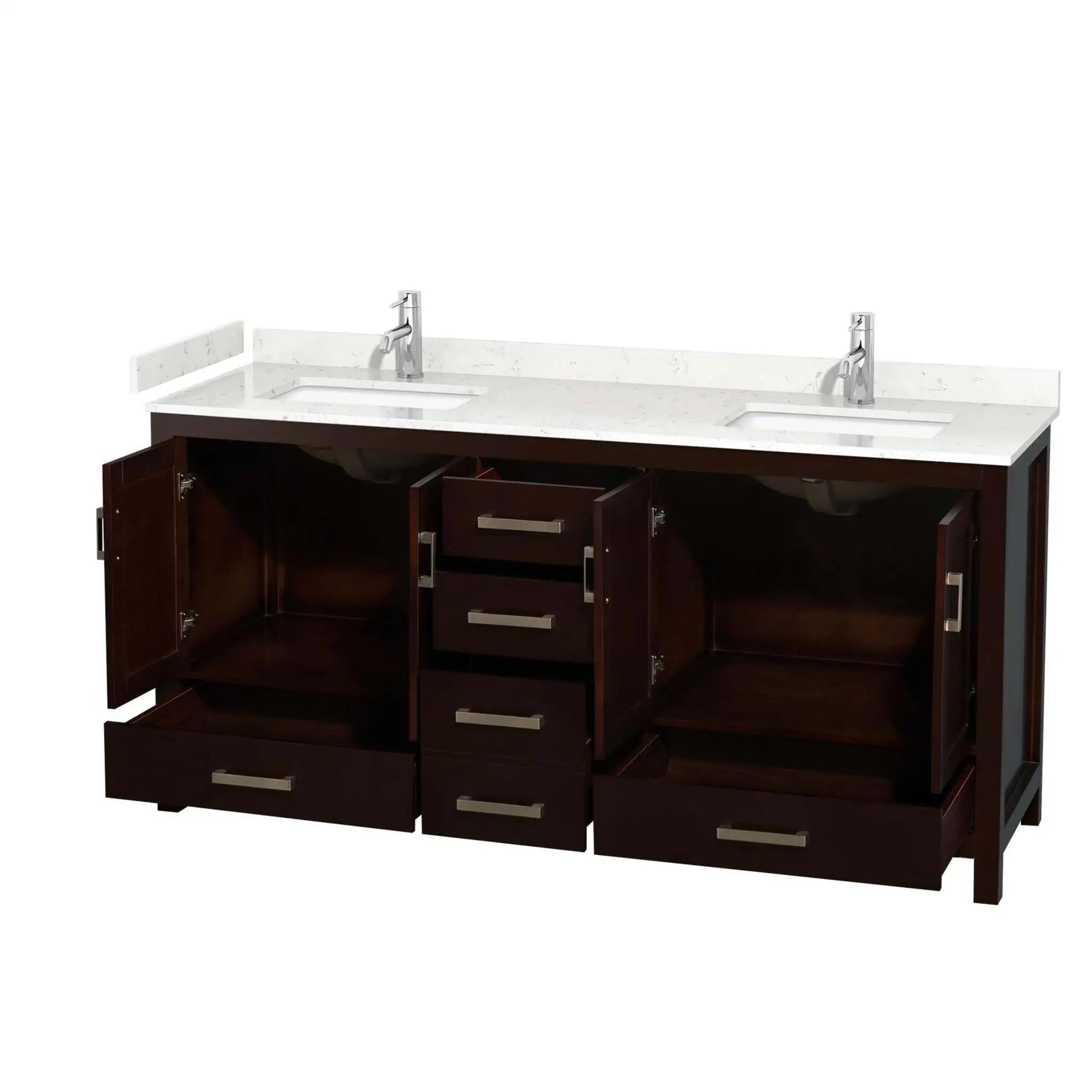 72" Sheffield Double Bathroom Vanity in Espresso with Brushed Chrome Trim by Wyndham
