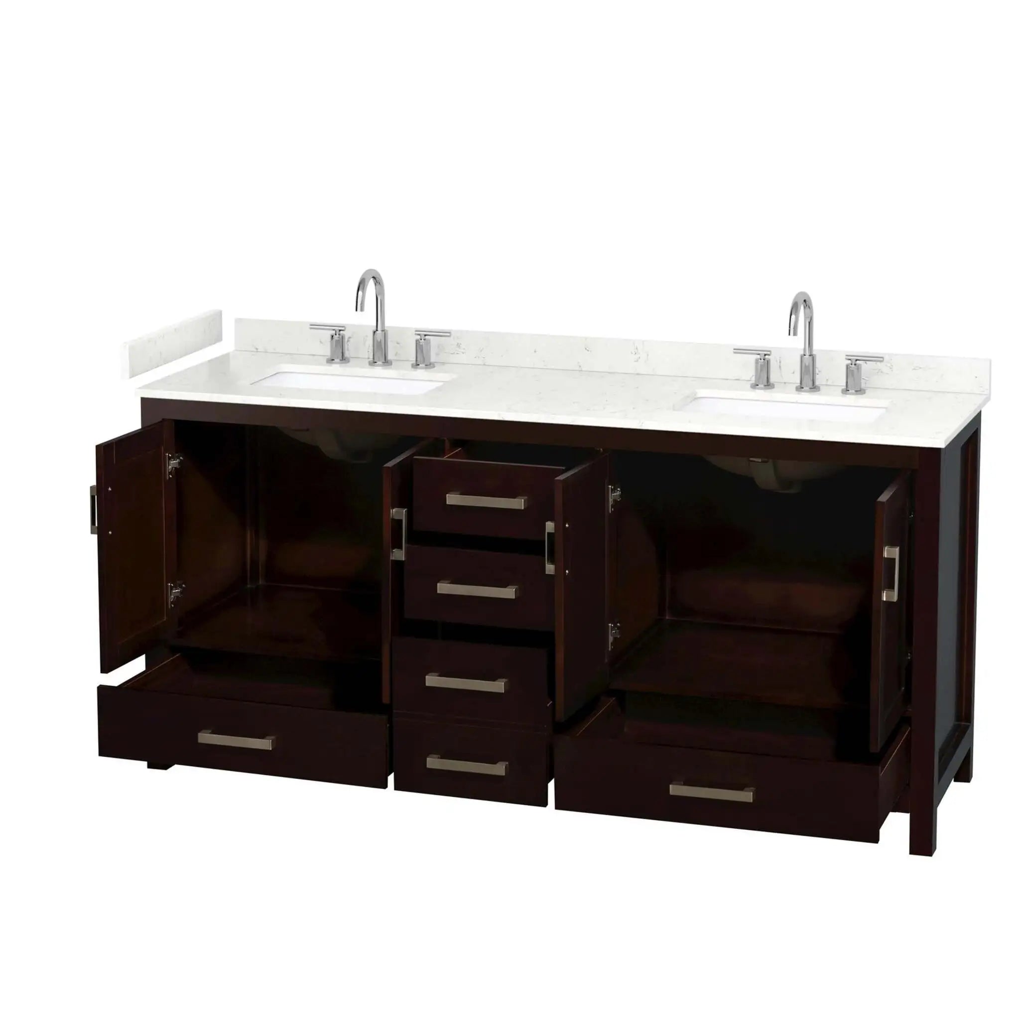 72" Sheffield Double Bathroom Vanity in Espresso with Brushed Chrome Trim by Wyndham