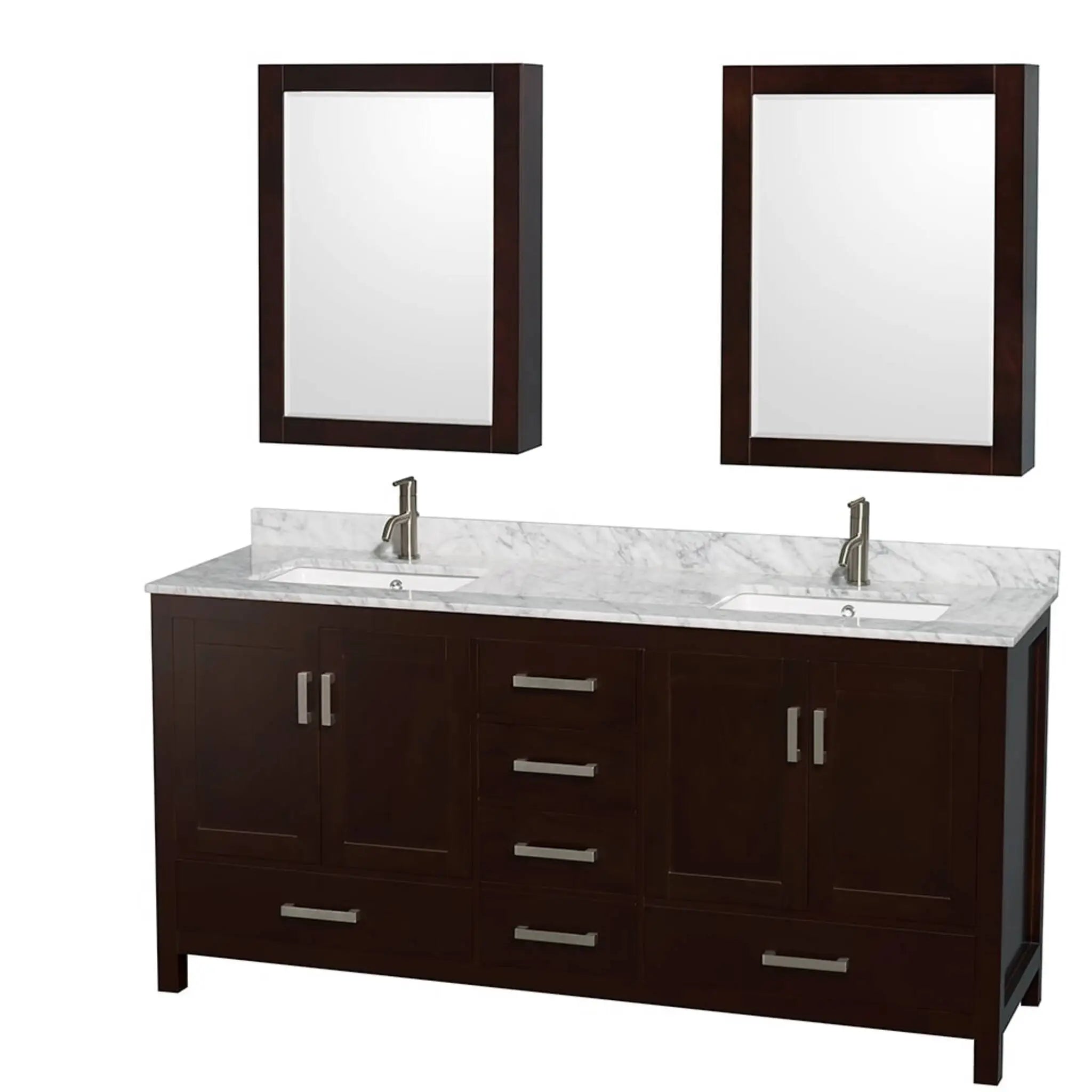 72" Sheffield Double Bathroom Vanity in Espresso with Brushed Chrome Trim & Medicine Cabinet by Wyndham