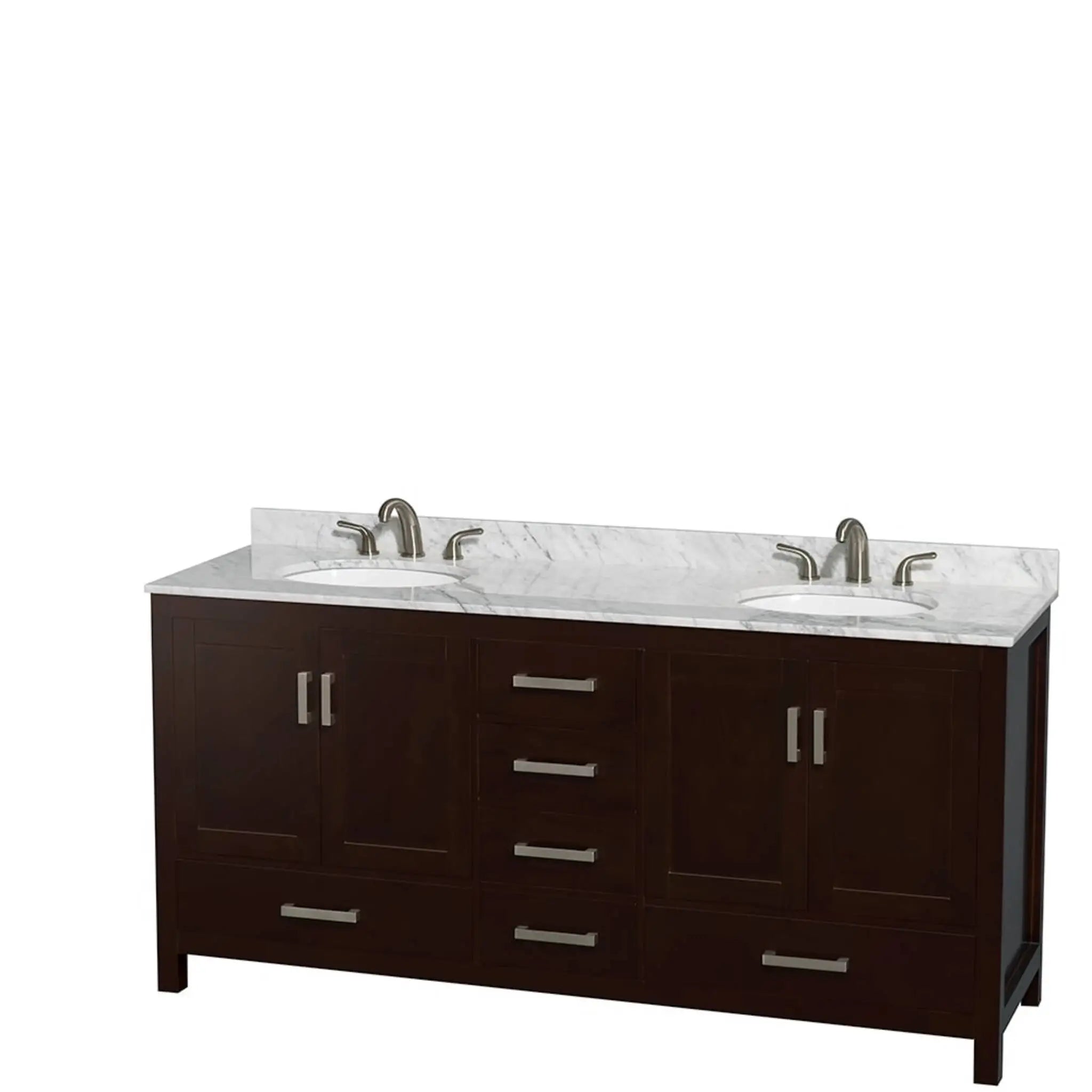 72" Sheffield Double Bathroom Vanity in Espresso with Brushed Chrome Trim & Medicine Cabinet by Wyndham