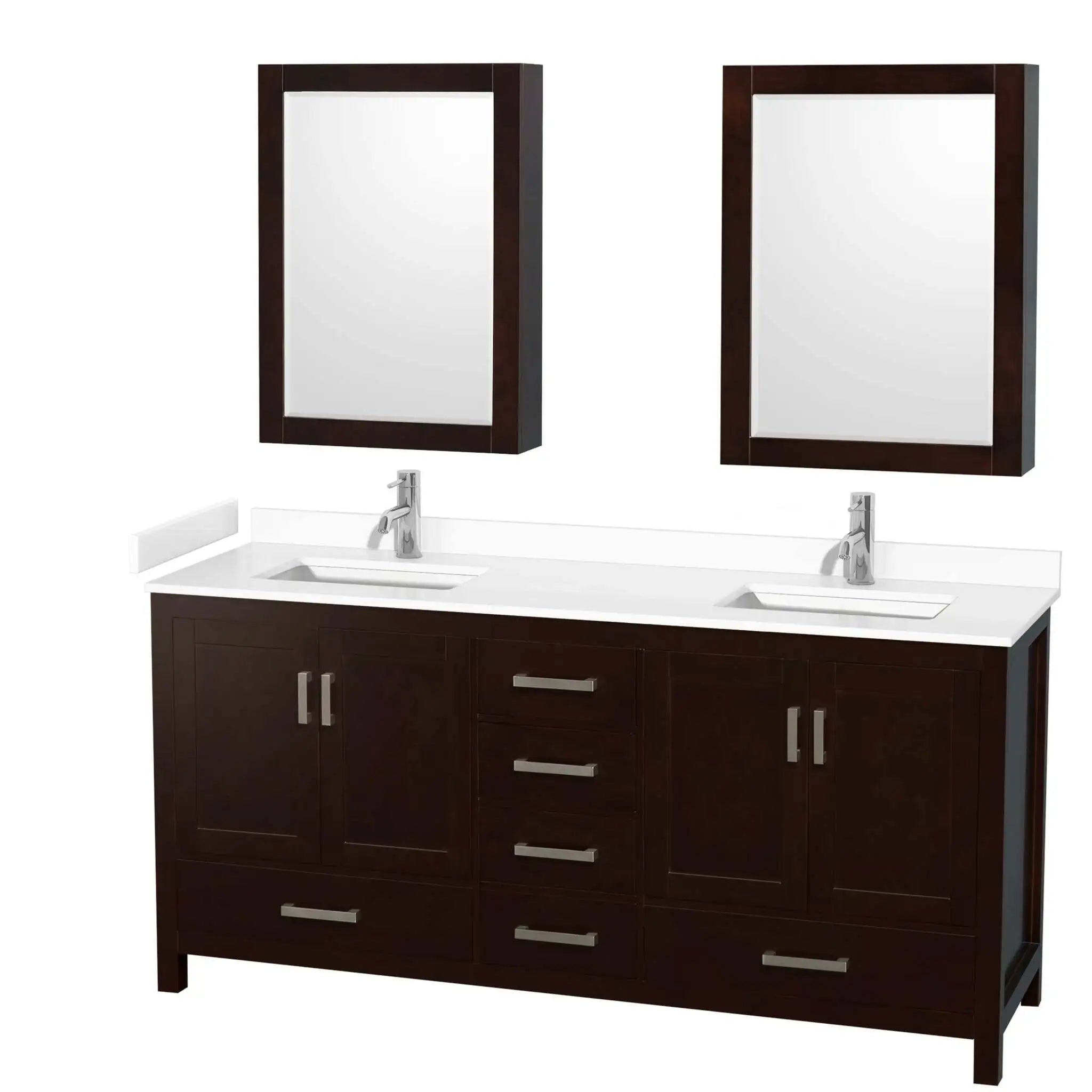 72" Sheffield Double Bathroom Vanity in Espresso with Brushed Chrome Trim & Medicine Cabinet by Wyndham