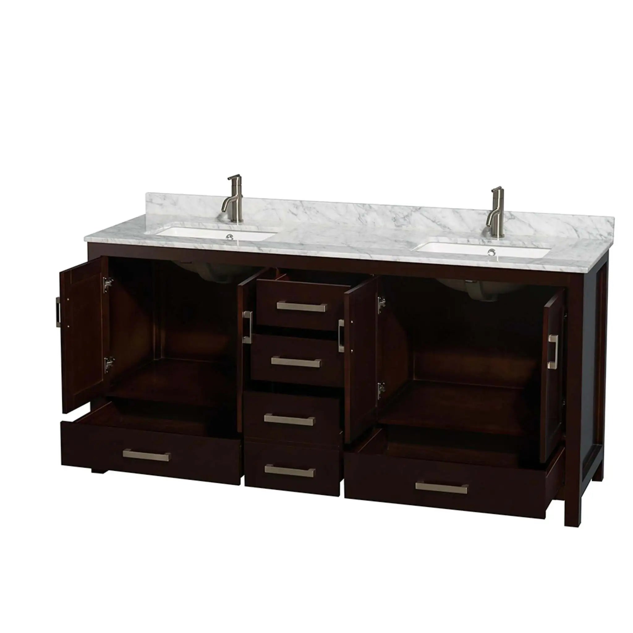 72" Sheffield Double Bathroom Vanity in Espresso with Brushed Chrome Trim by Wyndham