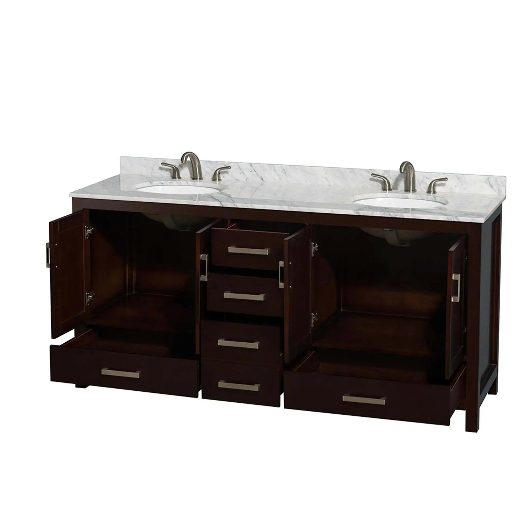 72" Sheffield Double Bathroom Vanity in Espresso with Brushed Chrome Trim by Wyndham