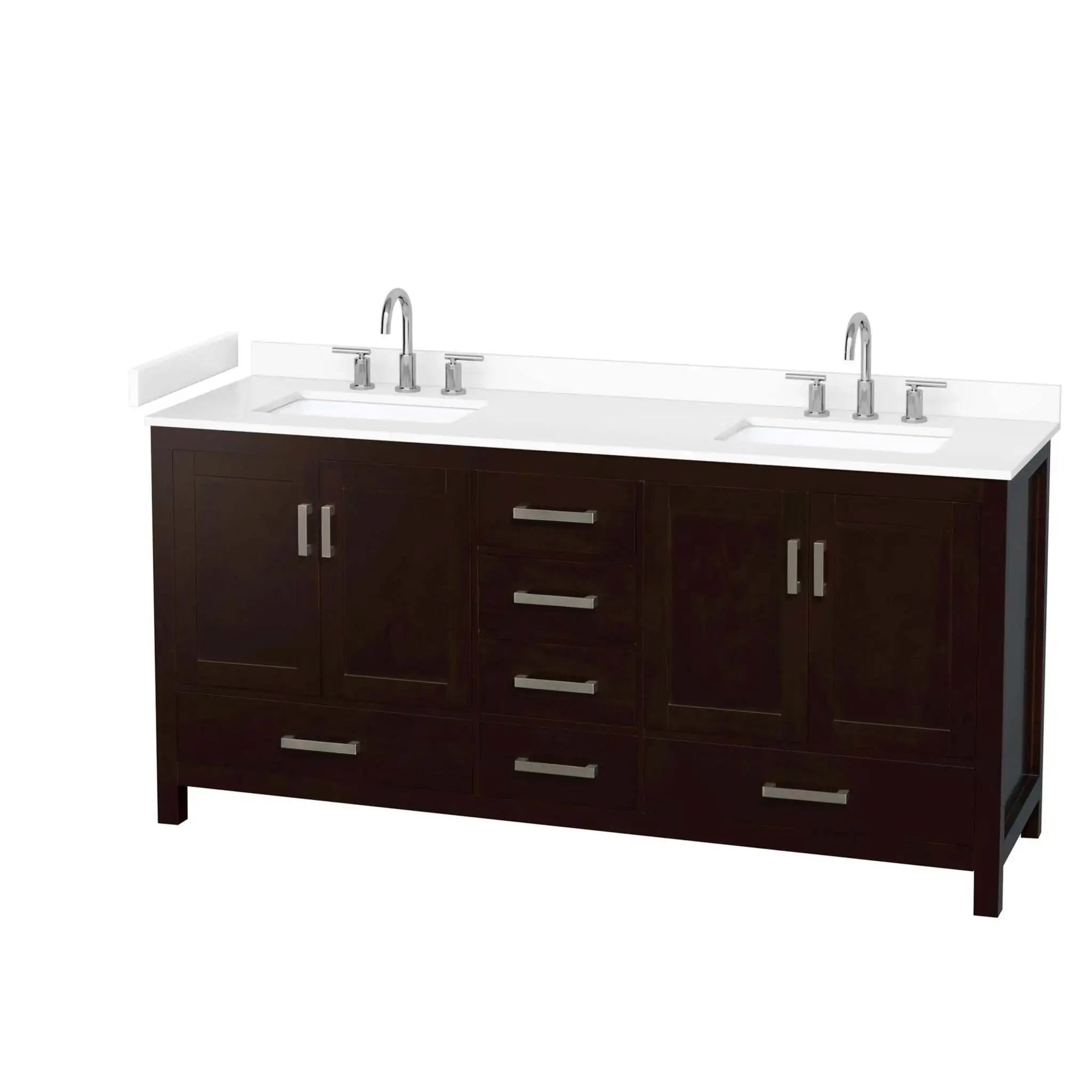 72" Sheffield Double Bathroom Vanity in Espresso with Brushed Chrome Trim by Wyndham