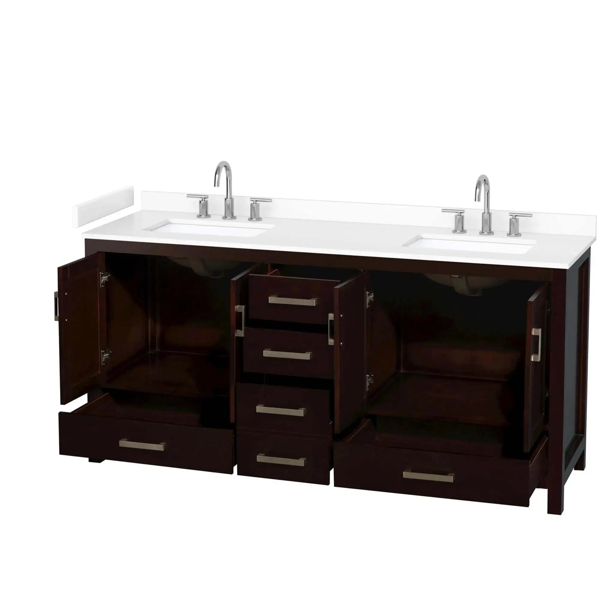 72" Sheffield Double Bathroom Vanity in Espresso with Brushed Chrome Trim by Wyndham