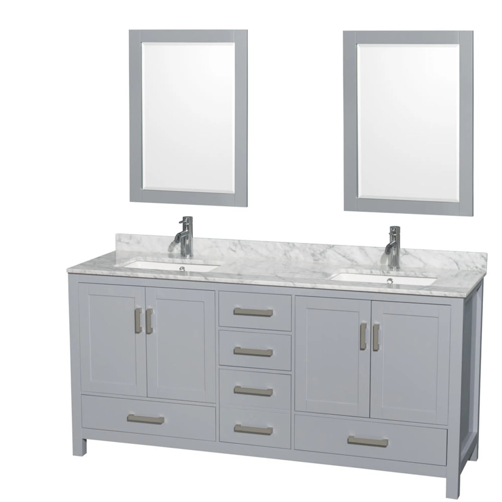 72" Sheffield Double Bathroom Vanity in Gray with Brushed Chrome Trim & 24" Mirror by Wyndham