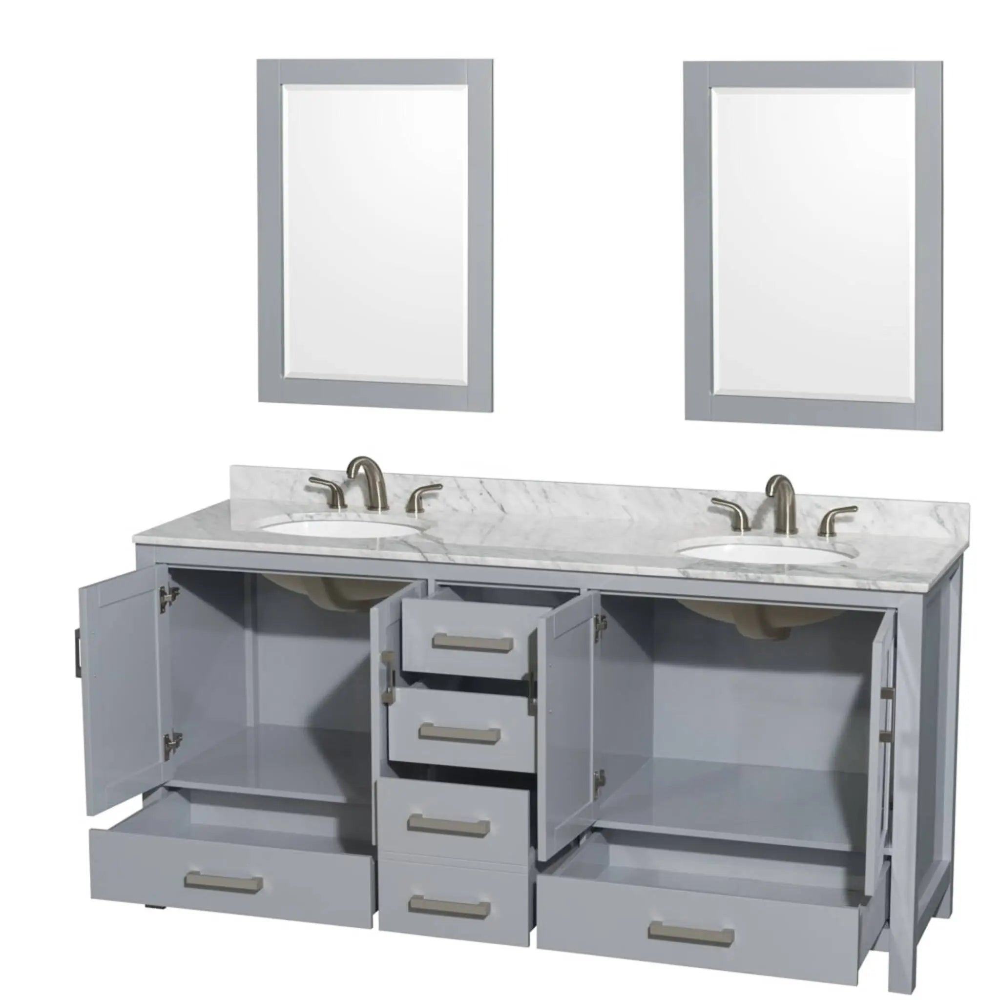 72" Sheffield Double Bathroom Vanity in Gray with Brushed Chrome Trim & 24" Mirror by Wyndham