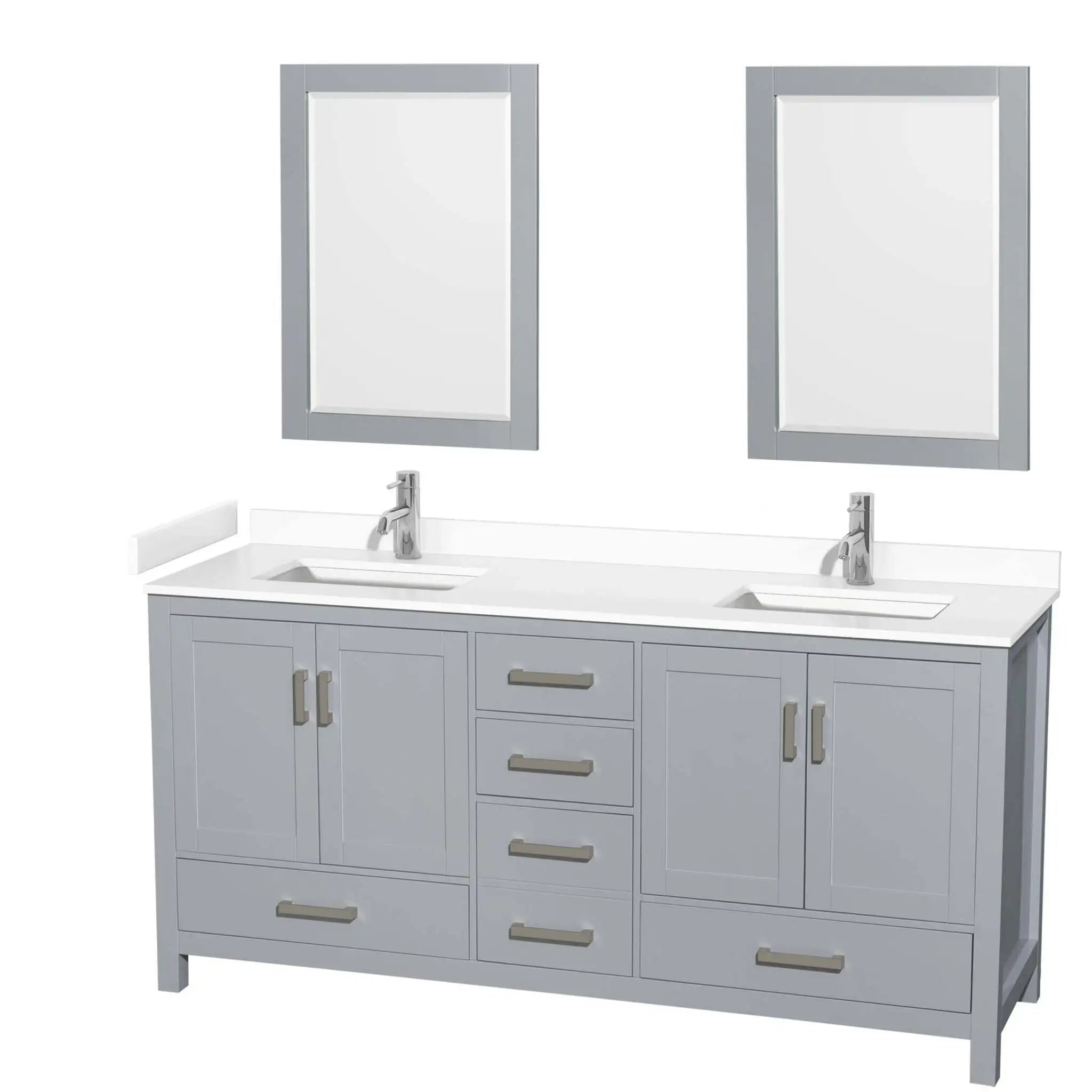 72" Sheffield Double Bathroom Vanity in Gray with Brushed Chrome Trim & 24" Mirror by Wyndham