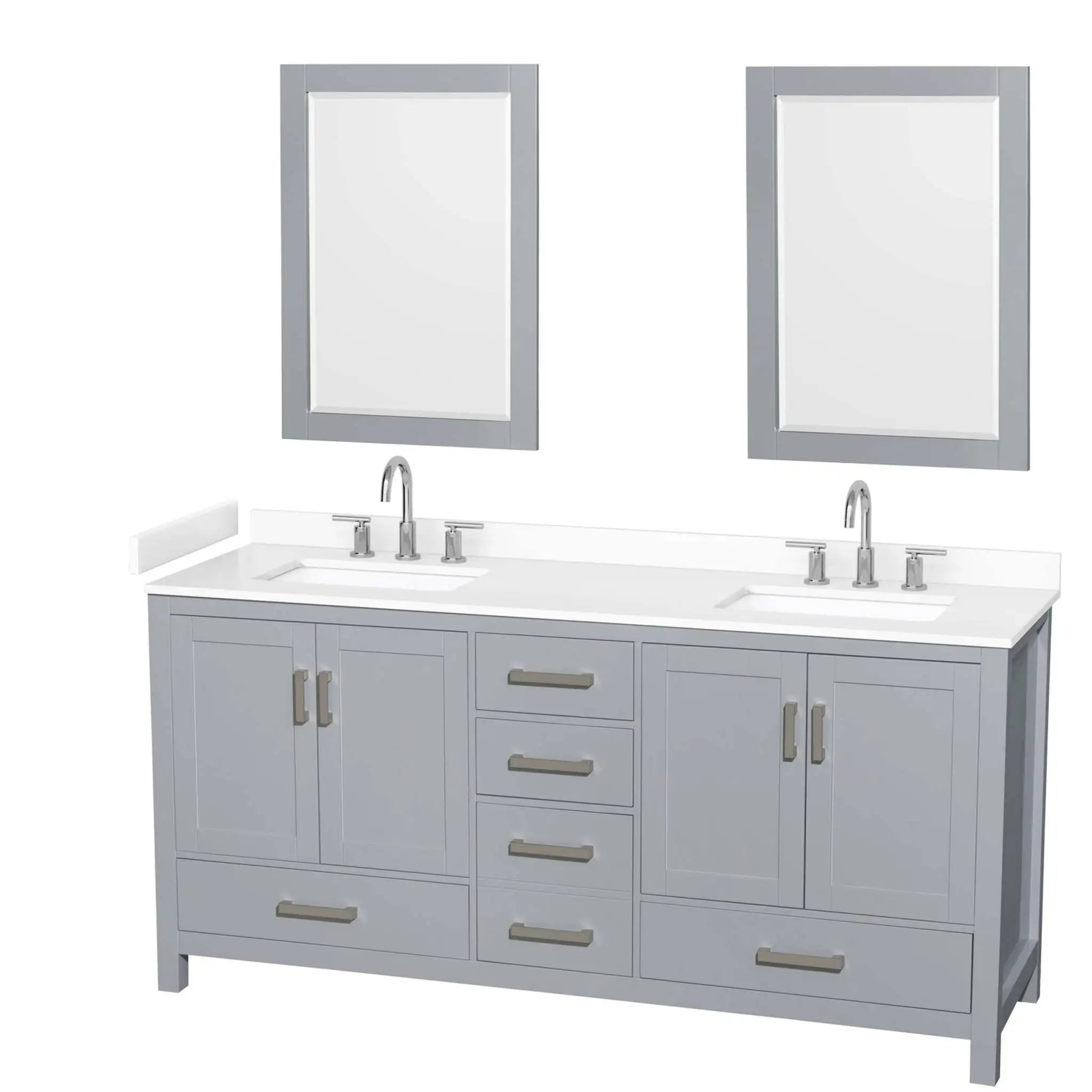 72" Sheffield Double Bathroom Vanity in Gray with Brushed Chrome Trim & 24" Mirror by Wyndham