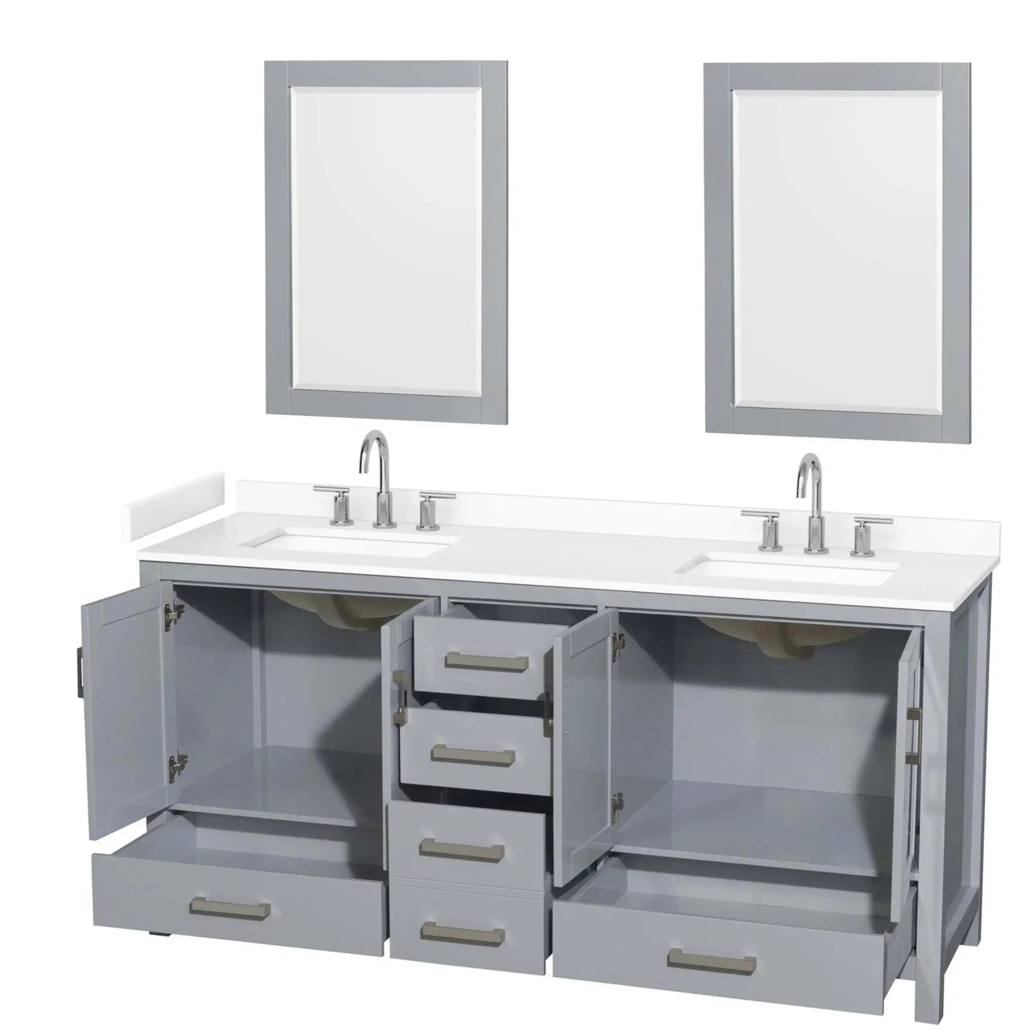 72" Sheffield Double Bathroom Vanity in Gray with Brushed Chrome Trim & 24" Mirror by Wyndham