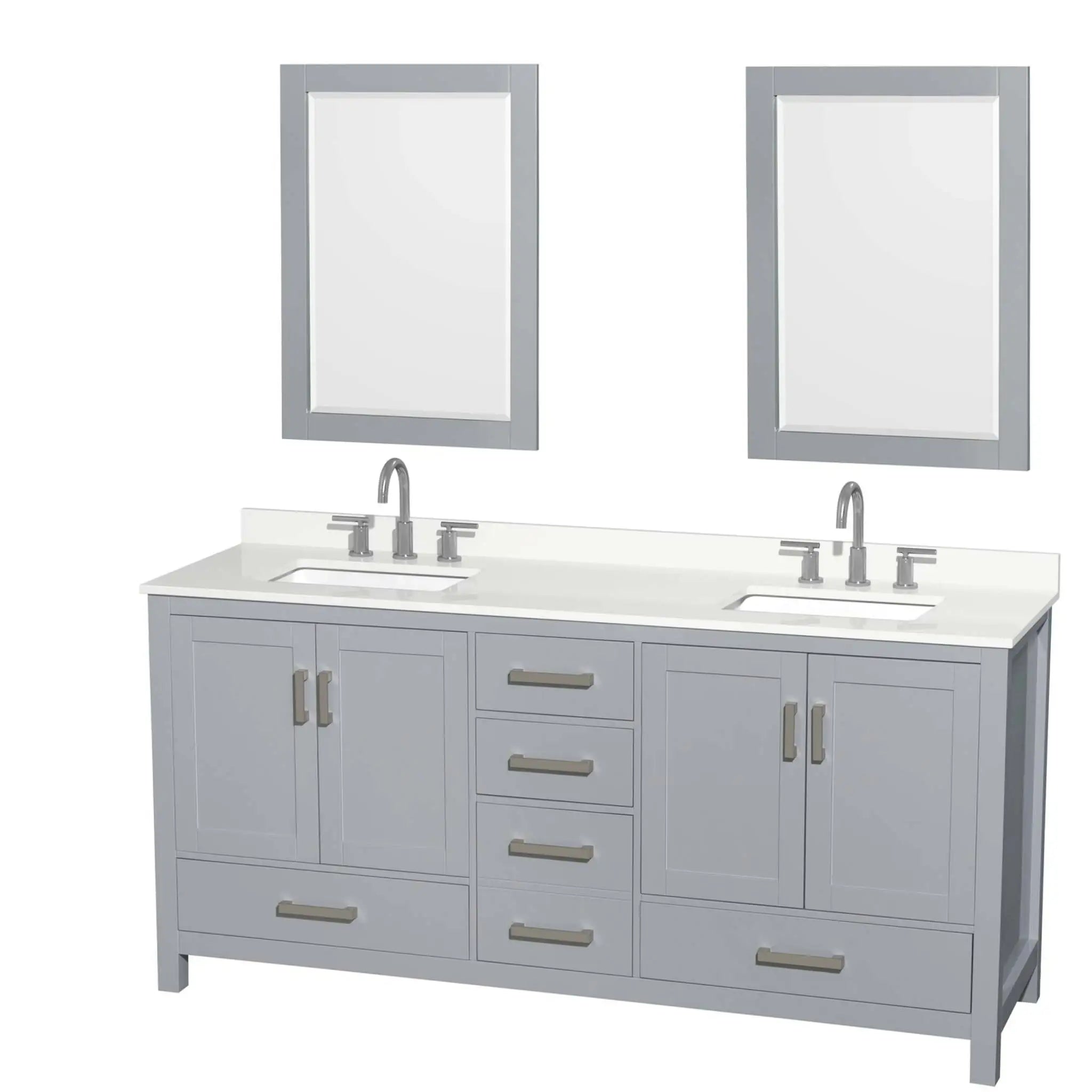 72" Sheffield Double Bathroom Vanity in Gray with Brushed Chrome Trim & 24" Mirror by Wyndham