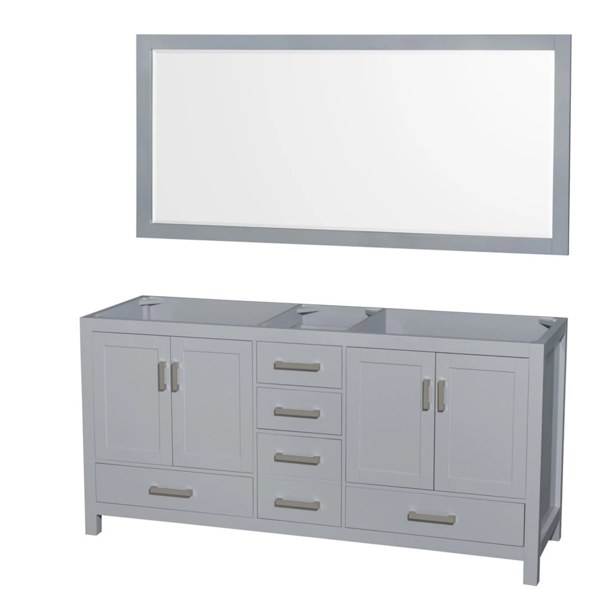 72" Sheffield Double Bathroom Vanity in Gray with Brushed Chrome Trim & 70" Mirror by Wyndham