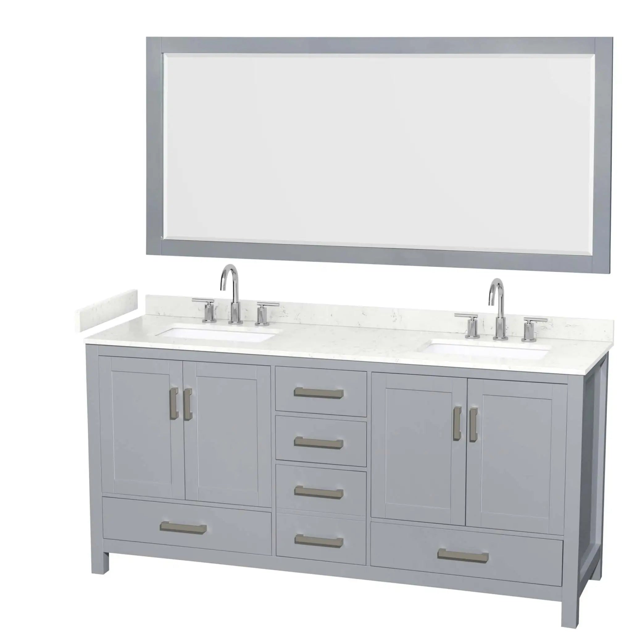 72" Sheffield Double Bathroom Vanity in Gray with Brushed Chrome Trim & 70" Mirror by Wyndham