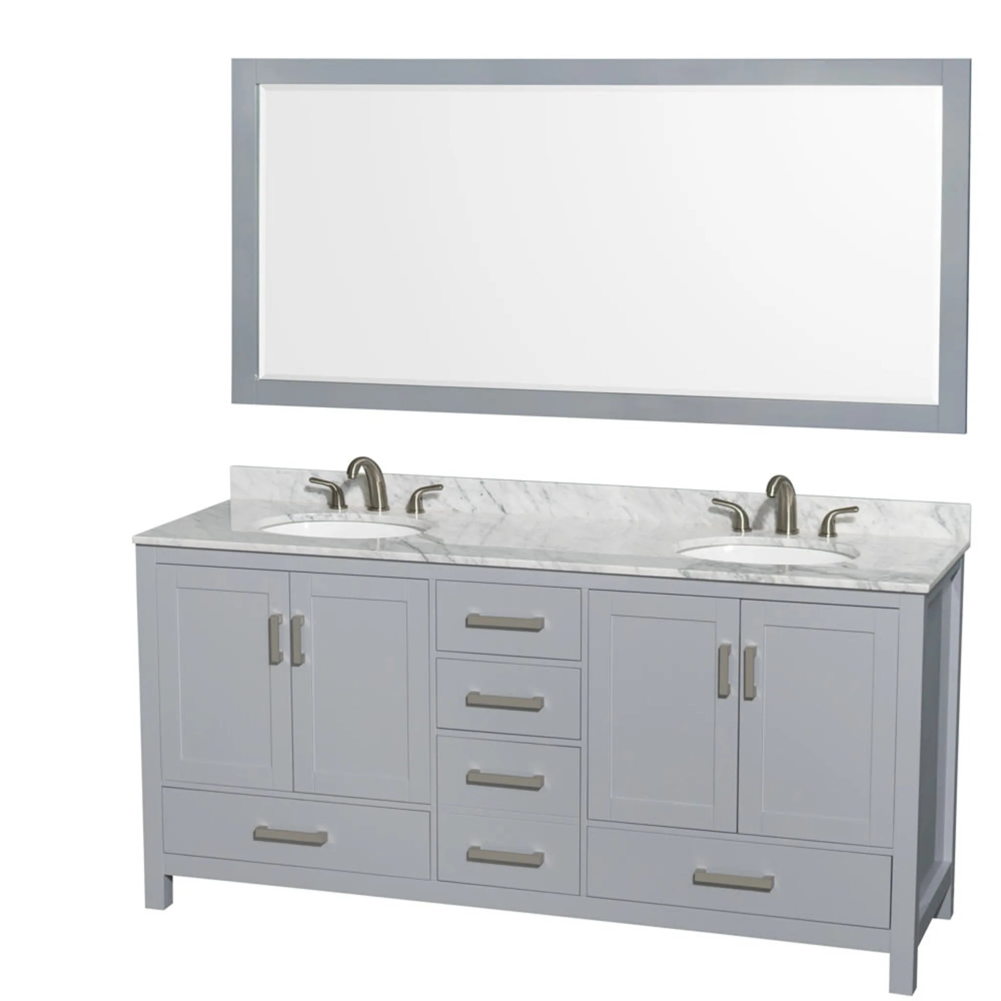 72" Sheffield Double Bathroom Vanity in Gray with Brushed Chrome Trim & 70" Mirror by Wyndham