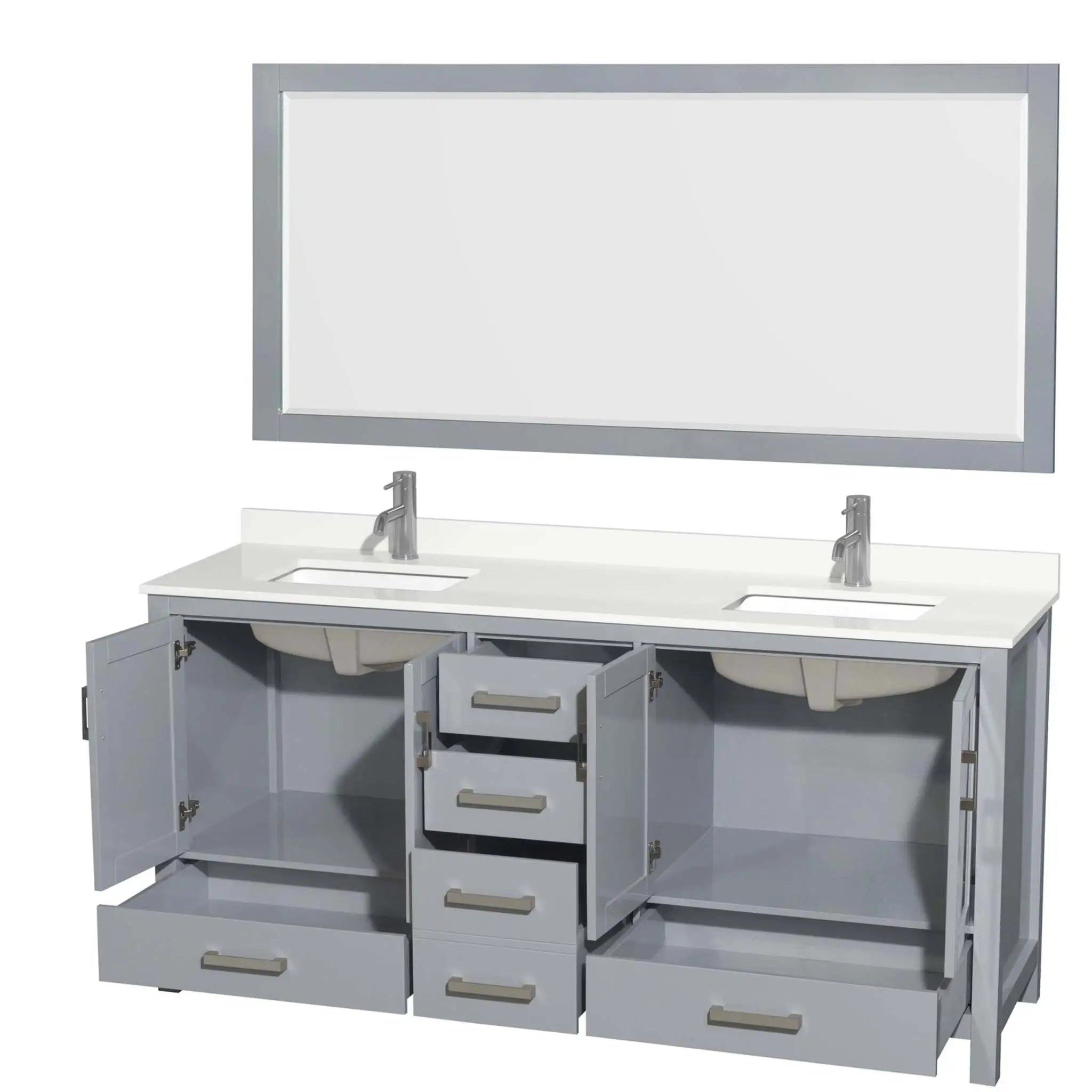 72" Sheffield Double Bathroom Vanity in Gray with Brushed Chrome Trim & 70" Mirror by Wyndham