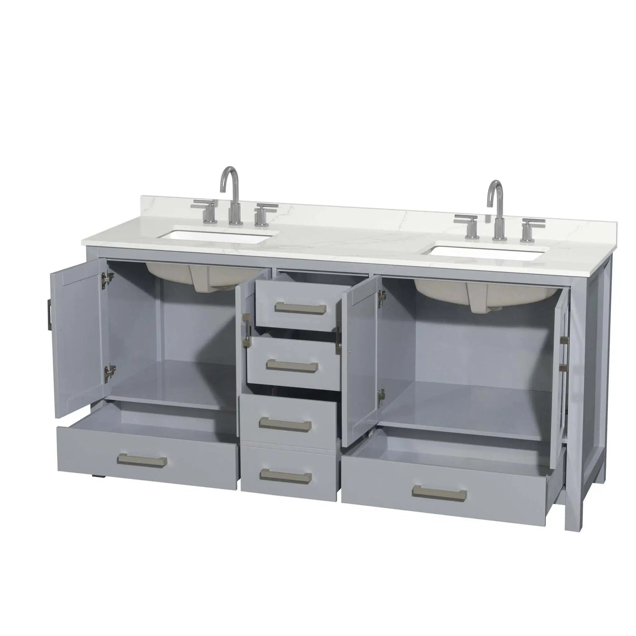 72" Sheffield Double Bathroom Vanity in Gray with Brushed Chrome Trim by Wyndham