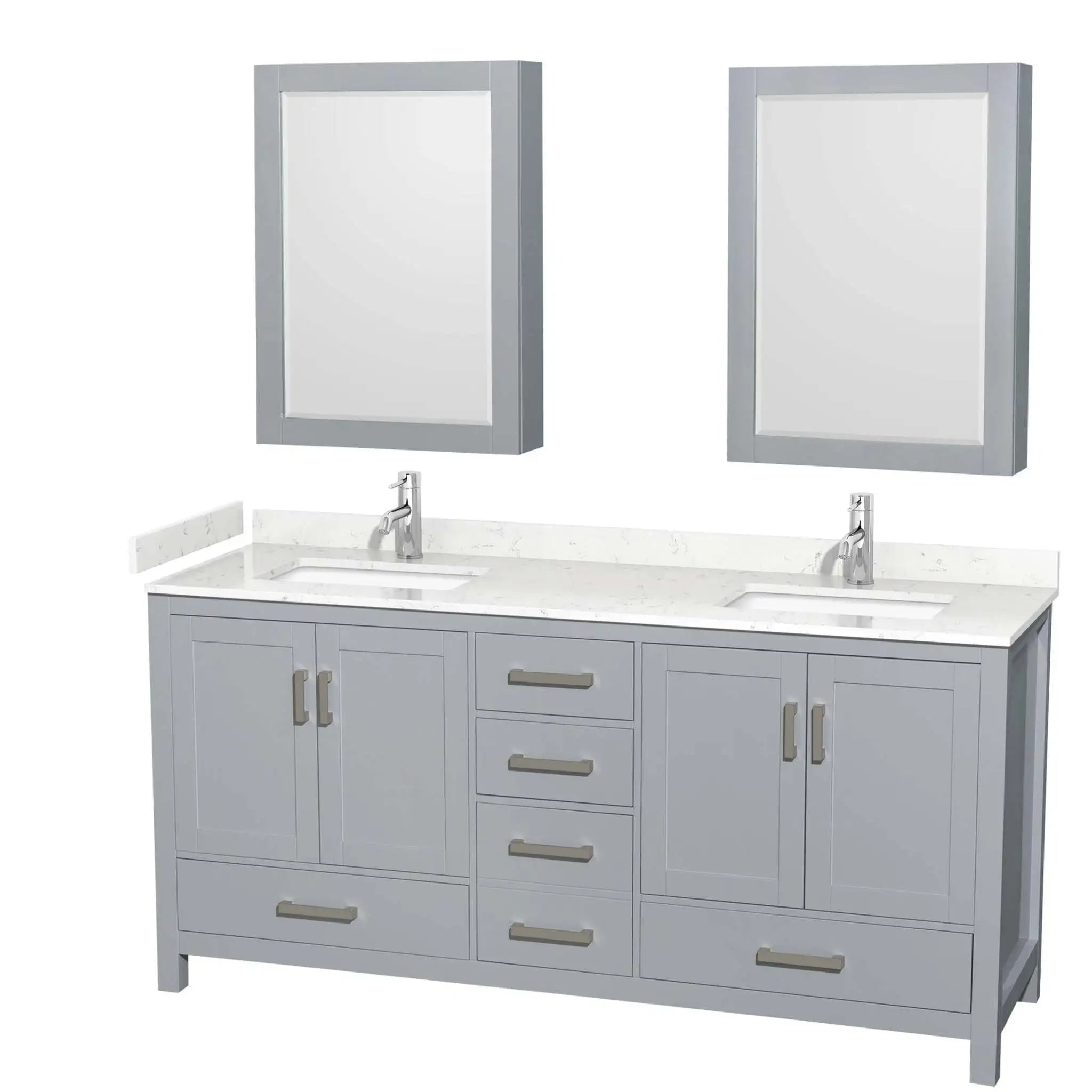 72" Sheffield Double Bathroom Vanity in Gray with Brushed Chrome Trim & Medicine Cabinet by Wyndham