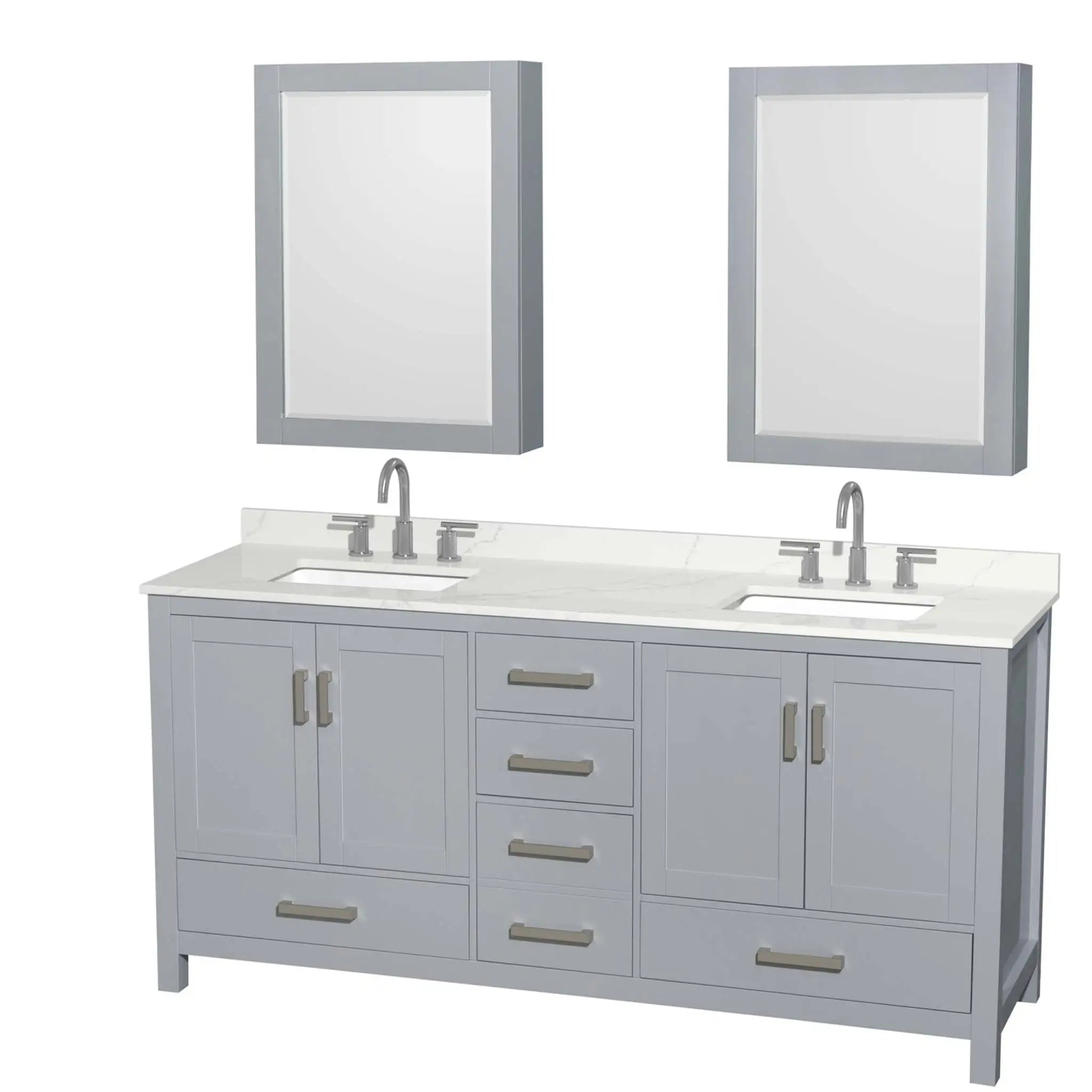72" Sheffield Double Bathroom Vanity in Gray with Brushed Chrome Trim & Medicine Cabinet by Wyndham