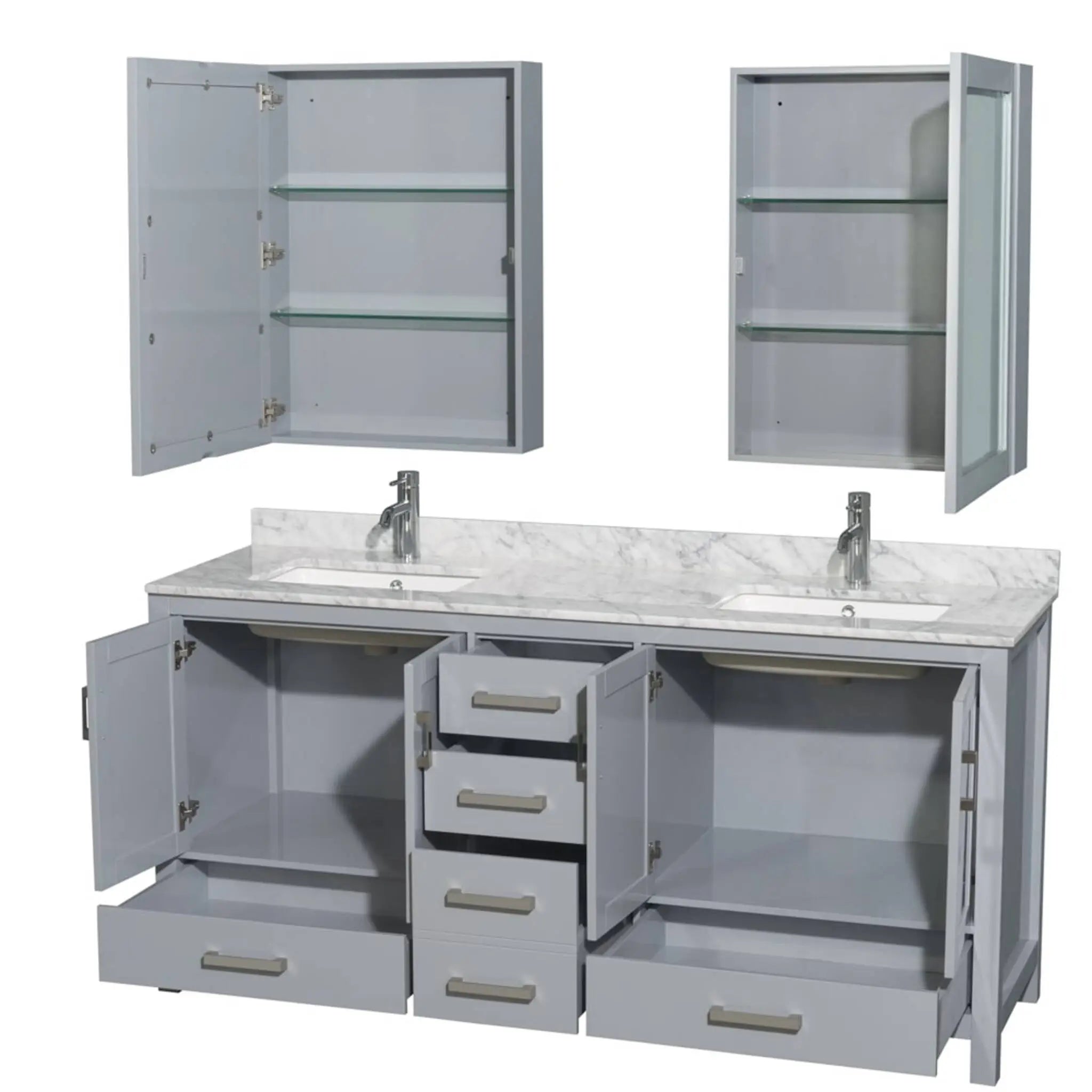 72" Sheffield Double Bathroom Vanity in Gray with Brushed Chrome Trim & Medicine Cabinet by Wyndham
