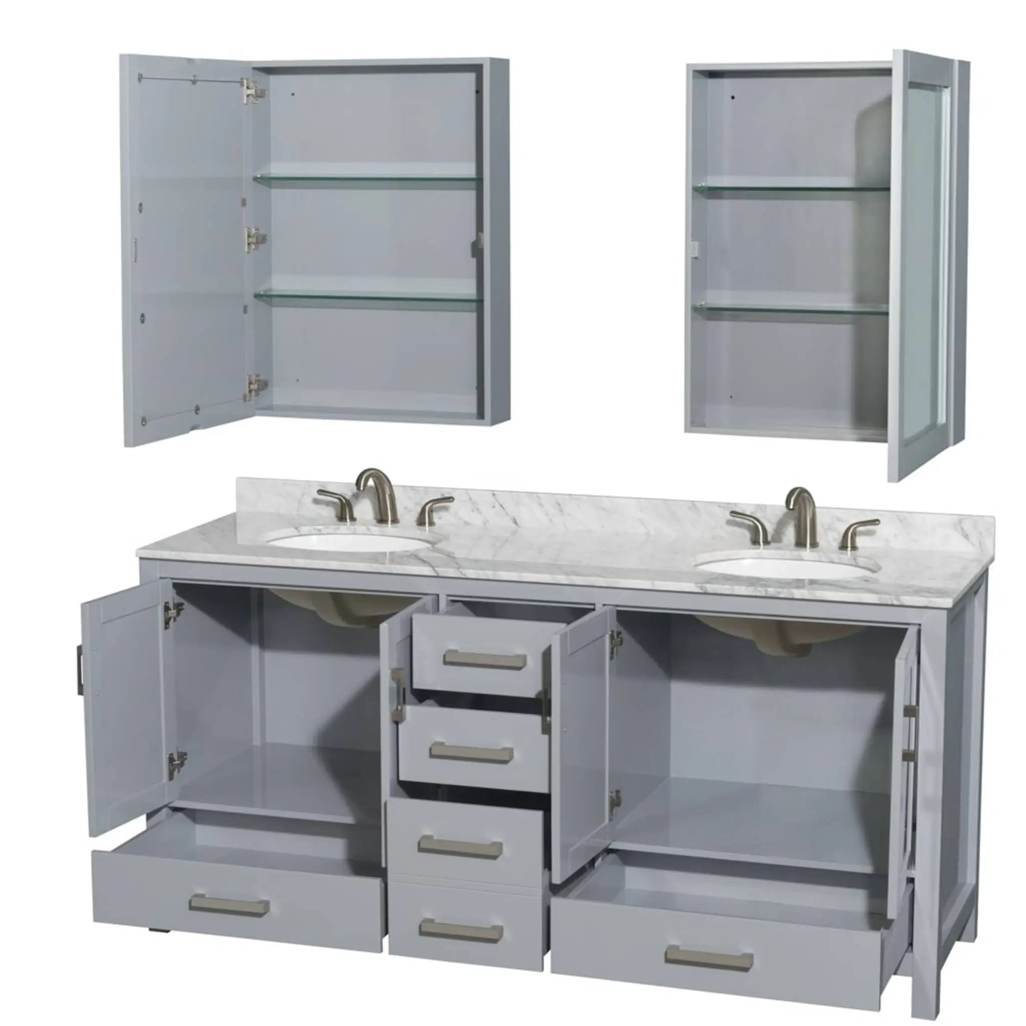 72" Sheffield Double Bathroom Vanity in Gray with Brushed Chrome Trim & Medicine Cabinet by Wyndham