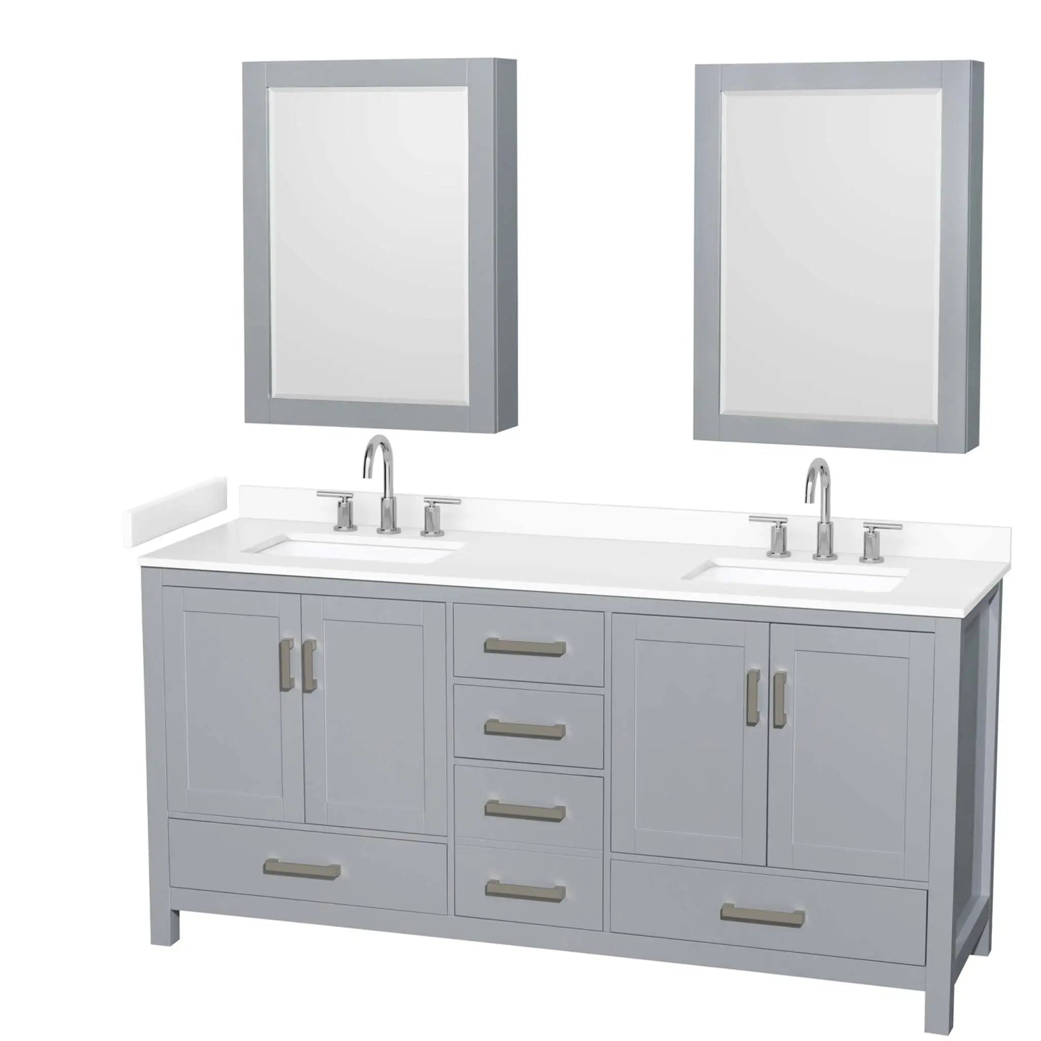 72" Sheffield Double Bathroom Vanity in Gray with Brushed Chrome Trim & Medicine Cabinet by Wyndham