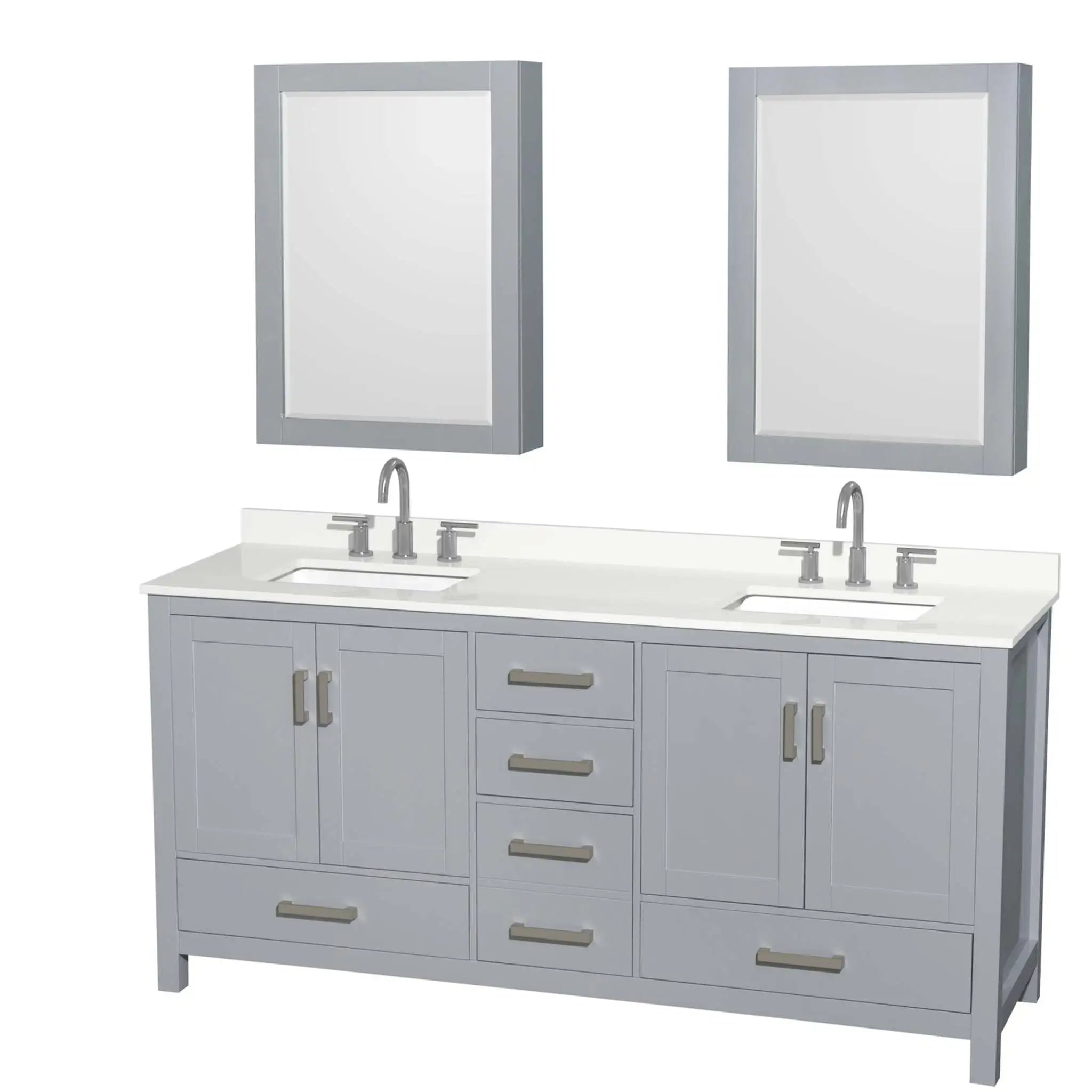 72" Sheffield Double Bathroom Vanity in Gray with Brushed Chrome Trim & Medicine Cabinet by Wyndham
