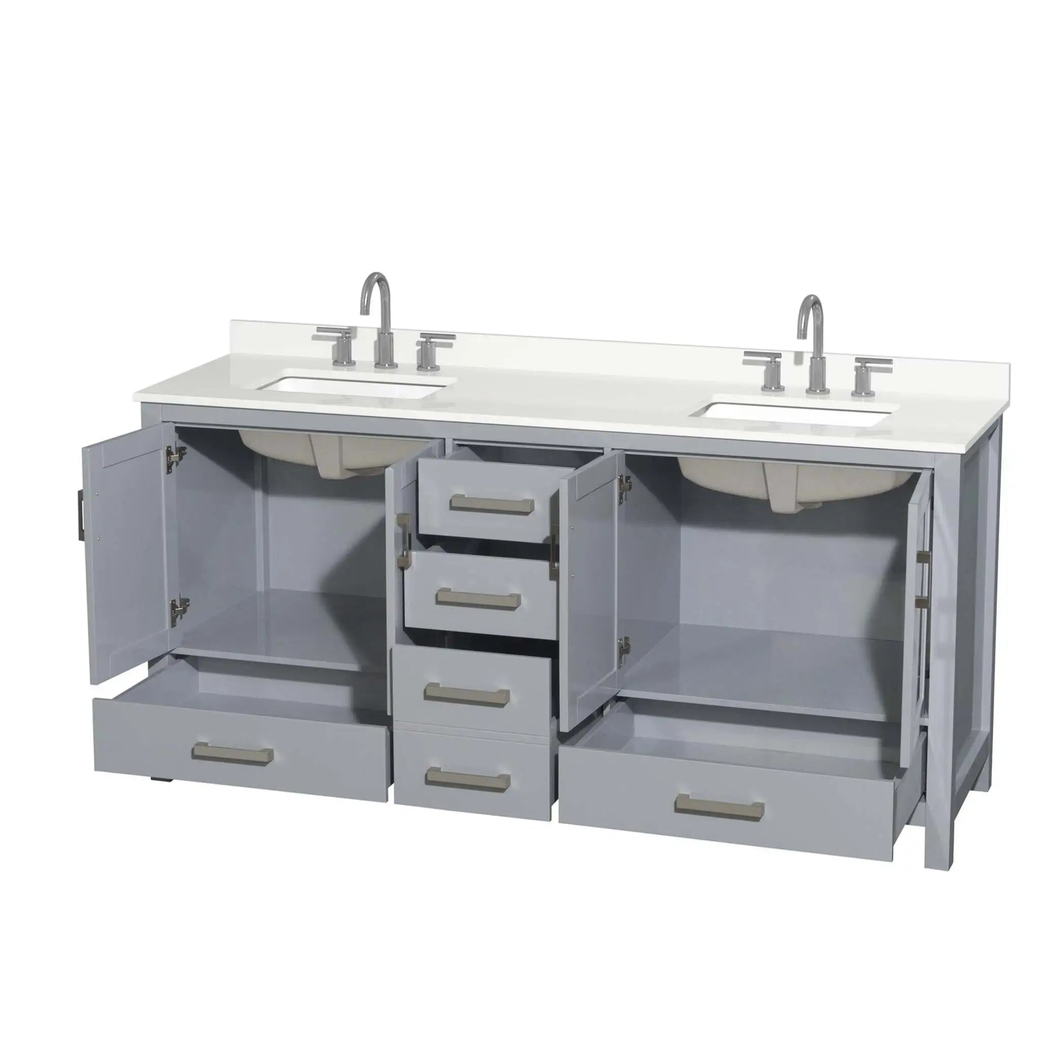 72" Sheffield Double Bathroom Vanity in Gray with Brushed Chrome Trim by Wyndham