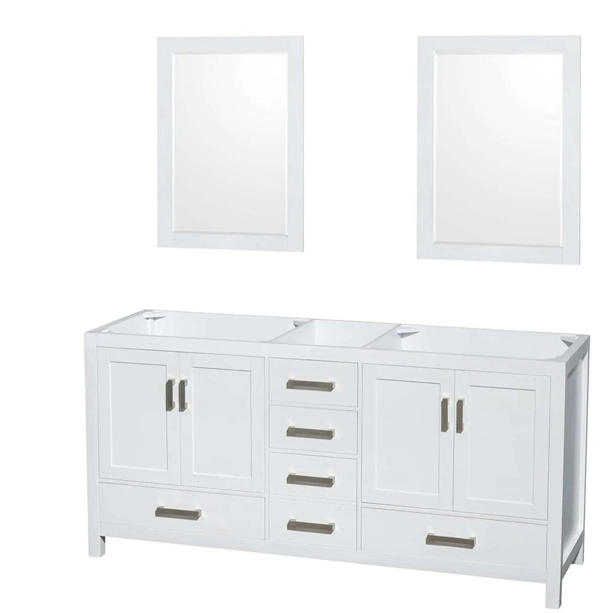 72" Sheffield Double Bathroom Vanity in White with Brushed Chrome Trim & 24" Mirror by Wyndham