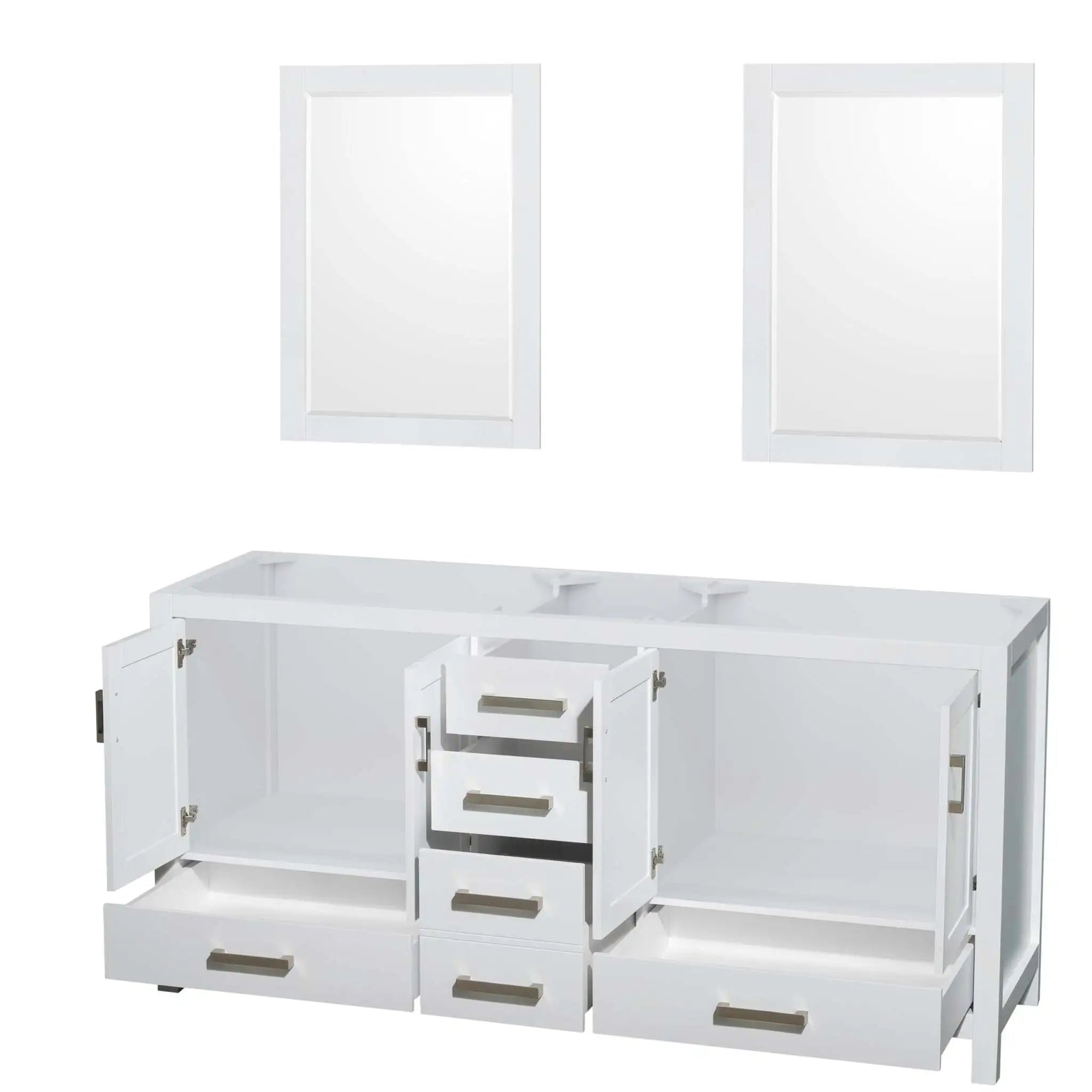 72" Sheffield Double Bathroom Vanity in White with Brushed Chrome Trim & 24" Mirror by Wyndham