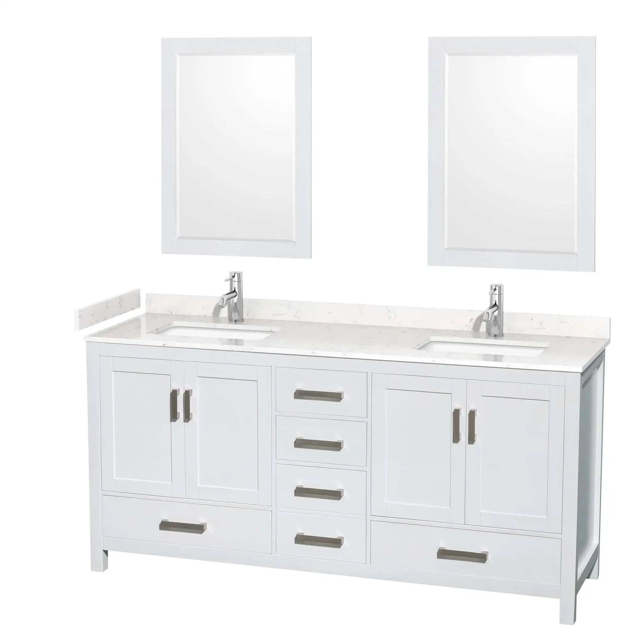 72" Sheffield Double Bathroom Vanity in White with Brushed Chrome Trim & 24" Mirror by Wyndham