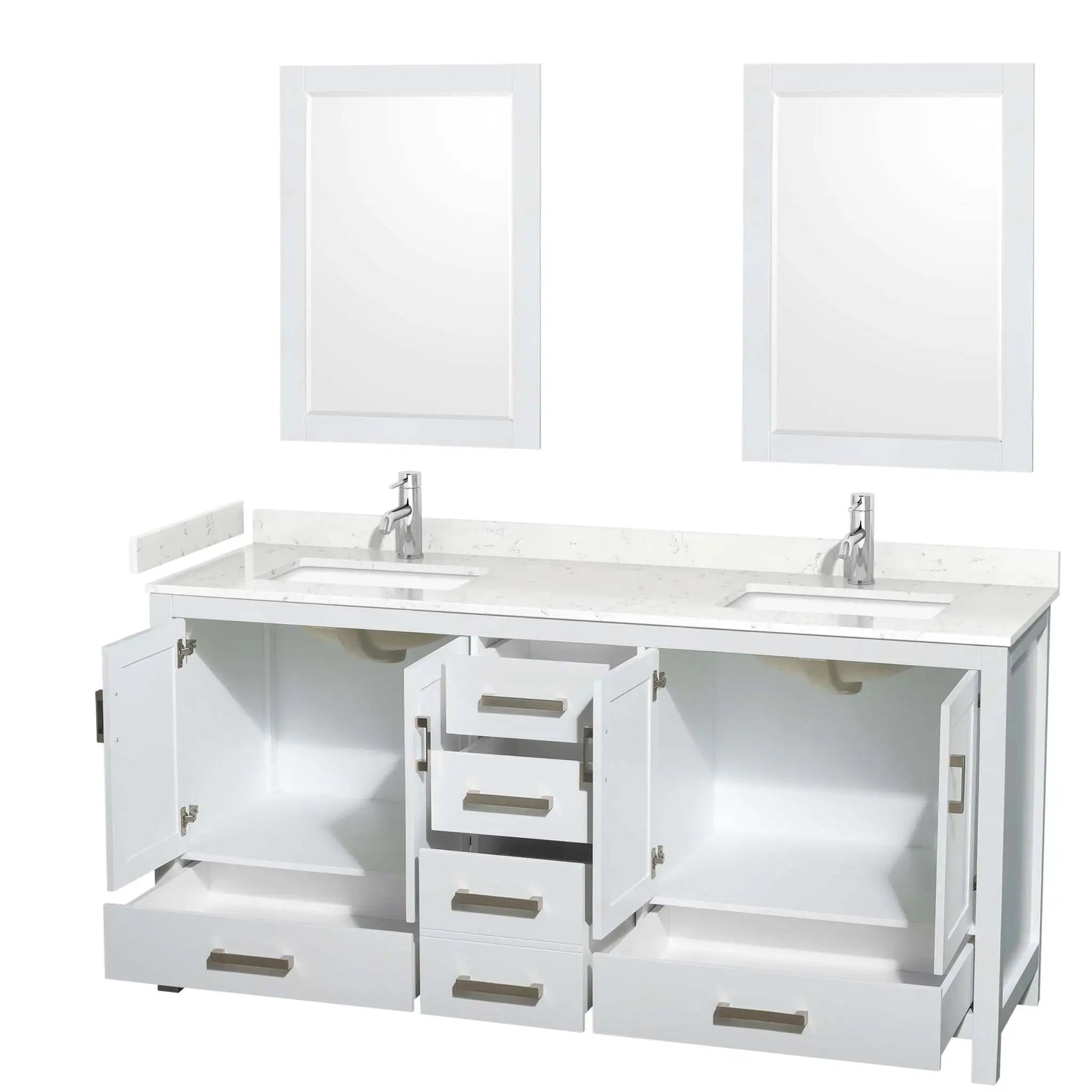 72" Sheffield Double Bathroom Vanity in White with Brushed Chrome Trim & 24" Mirror by Wyndham
