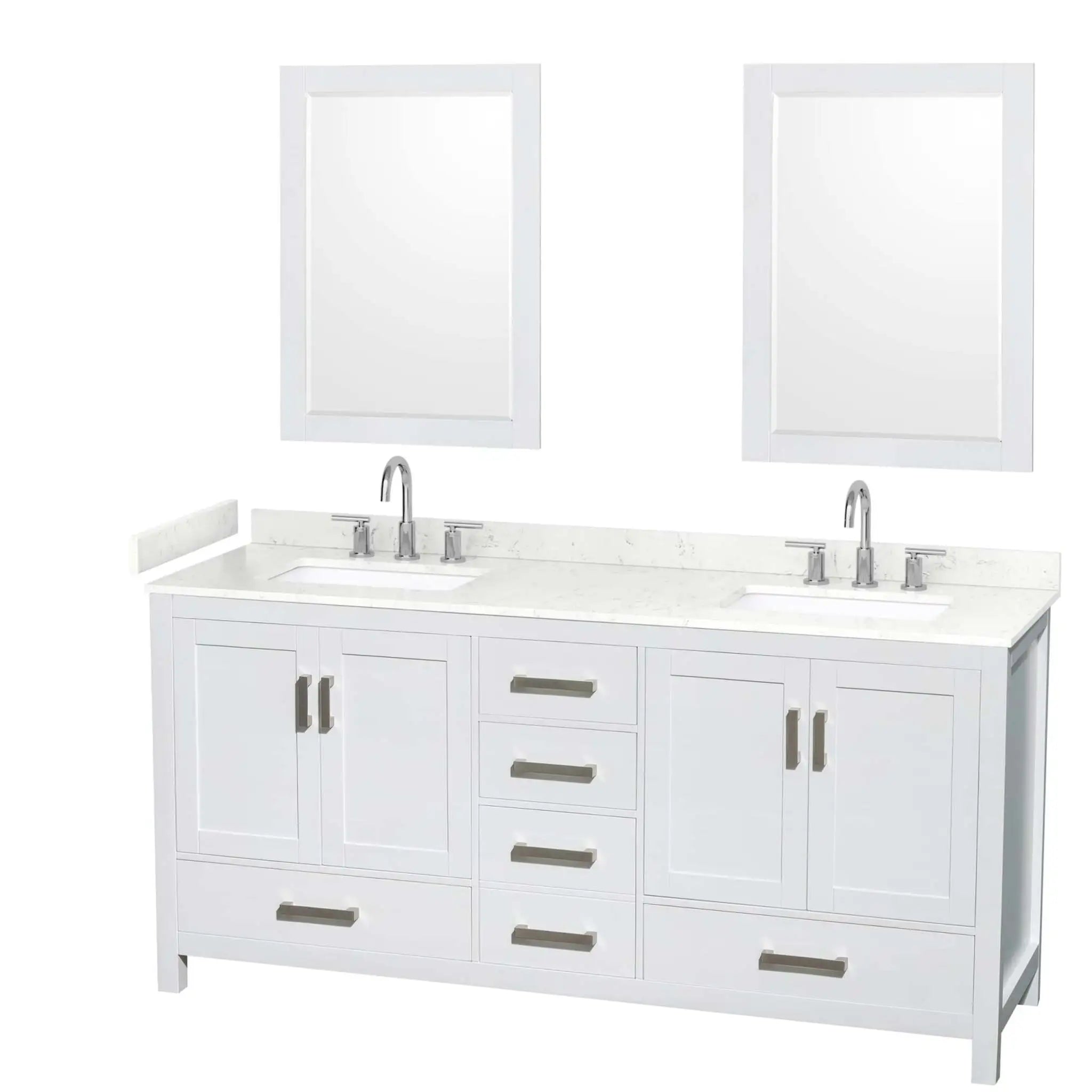 72" Sheffield Double Bathroom Vanity in White with Brushed Chrome Trim & 24" Mirror by Wyndham