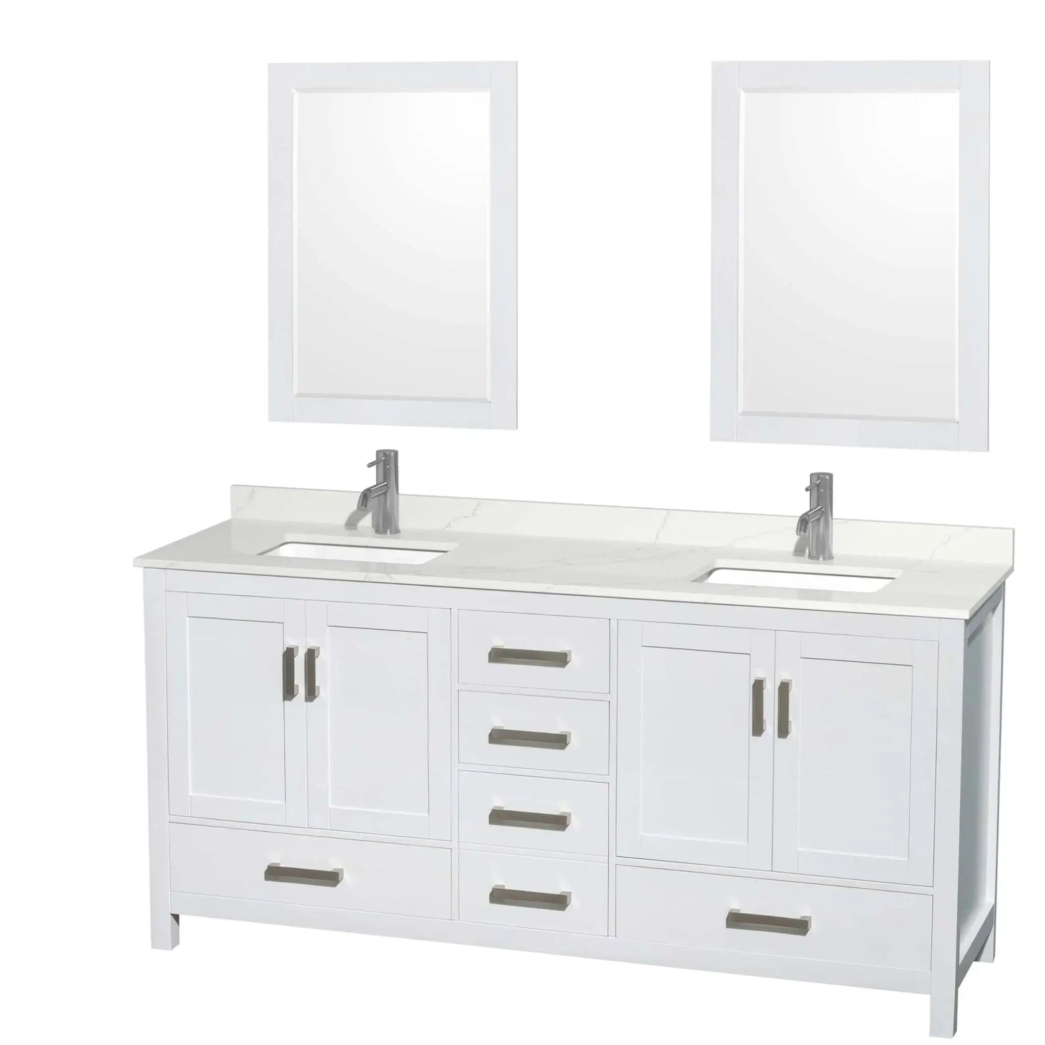 72" Sheffield Double Bathroom Vanity in White with Brushed Chrome Trim & 24" Mirror by Wyndham