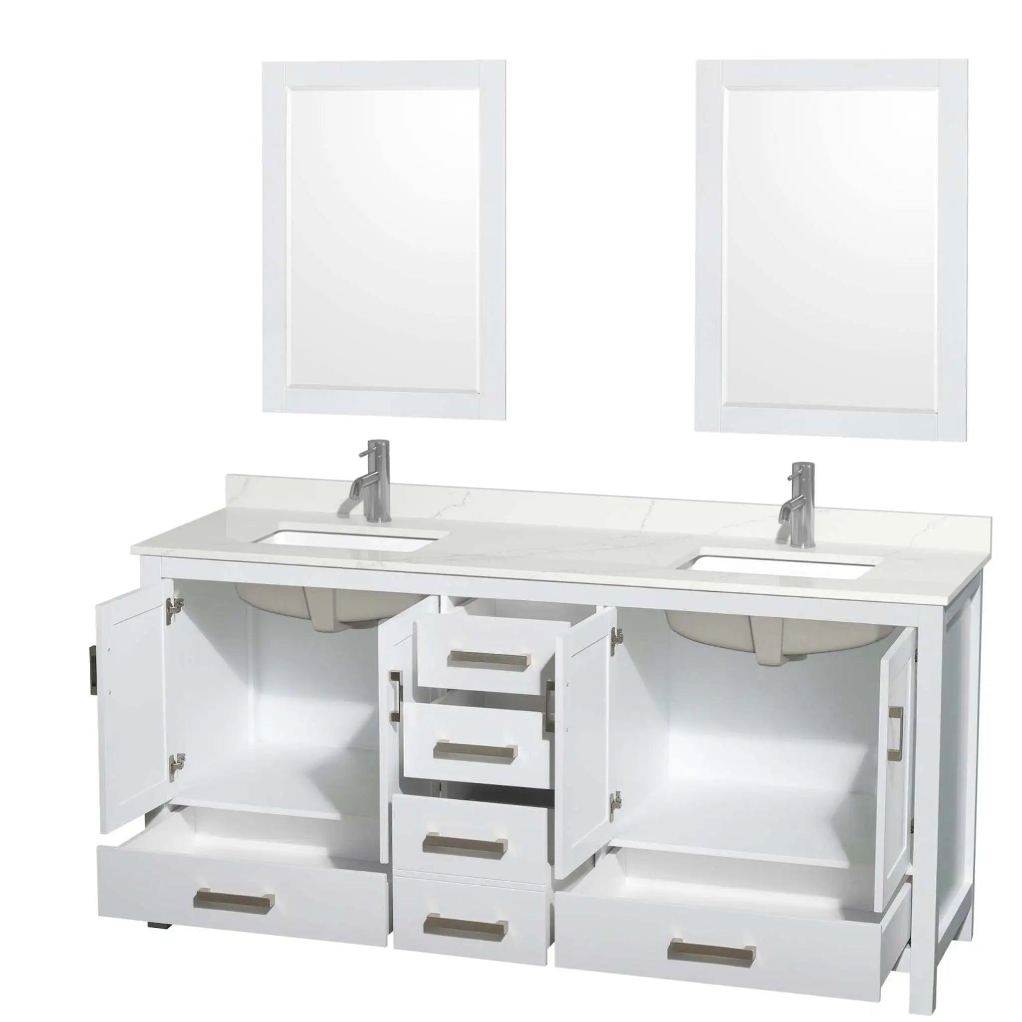 72" Sheffield Double Bathroom Vanity in White with Brushed Chrome Trim & 24" Mirror by Wyndham