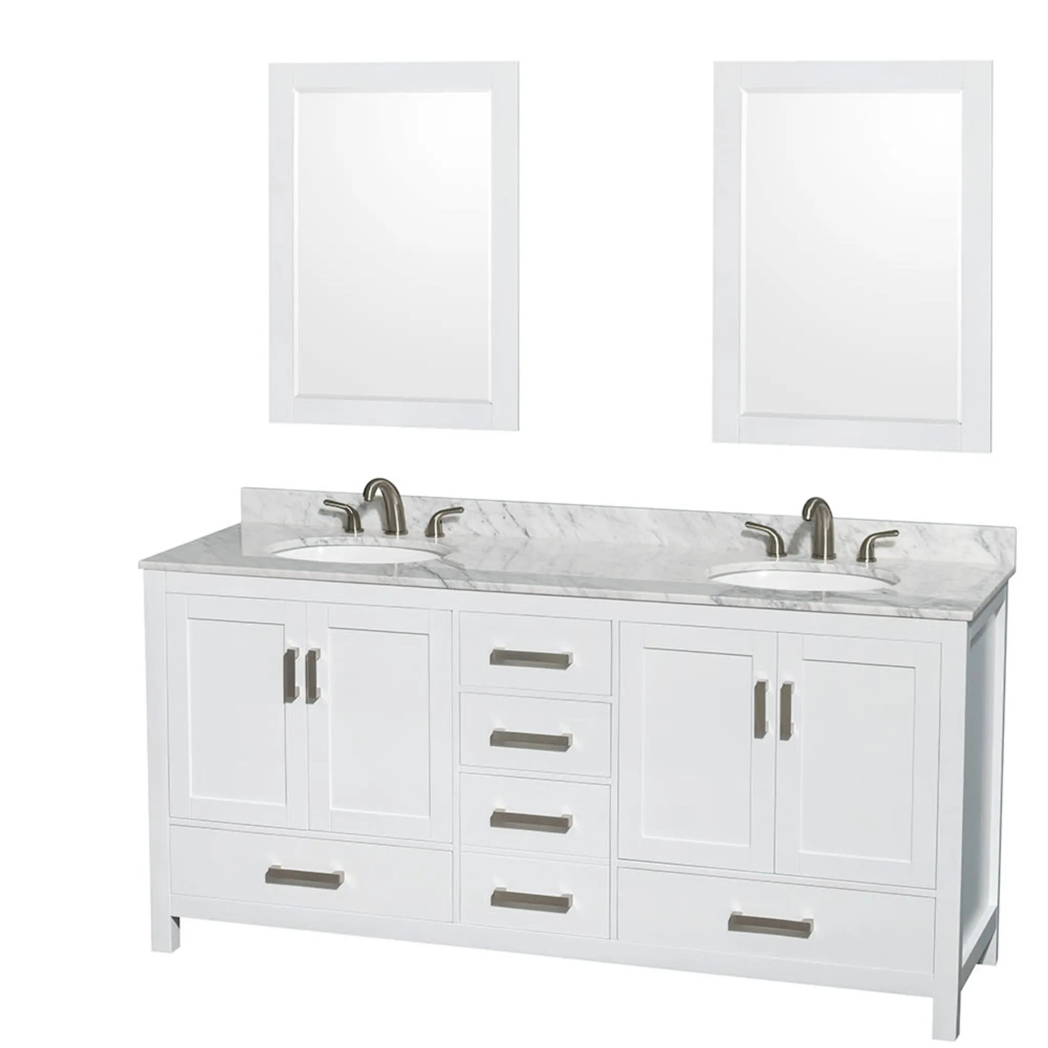 72" Sheffield Double Bathroom Vanity in White with Brushed Chrome Trim & 24" Mirror by Wyndham