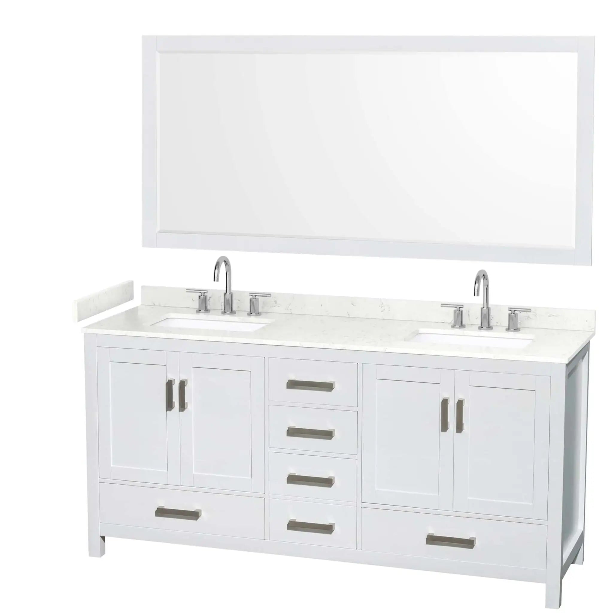 72" Sheffield Double Bathroom Vanity in White with Brushed Chrome Trim & 70" Mirror by Wyndham