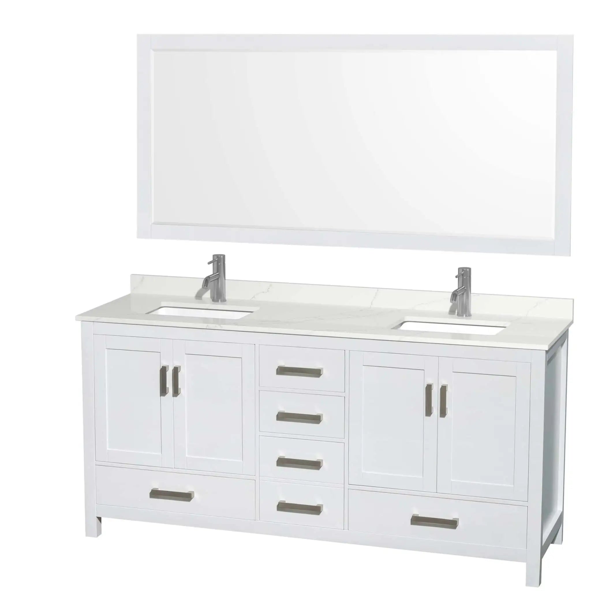 72" Sheffield Double Bathroom Vanity in White with Brushed Chrome Trim & 70" Mirror by Wyndham